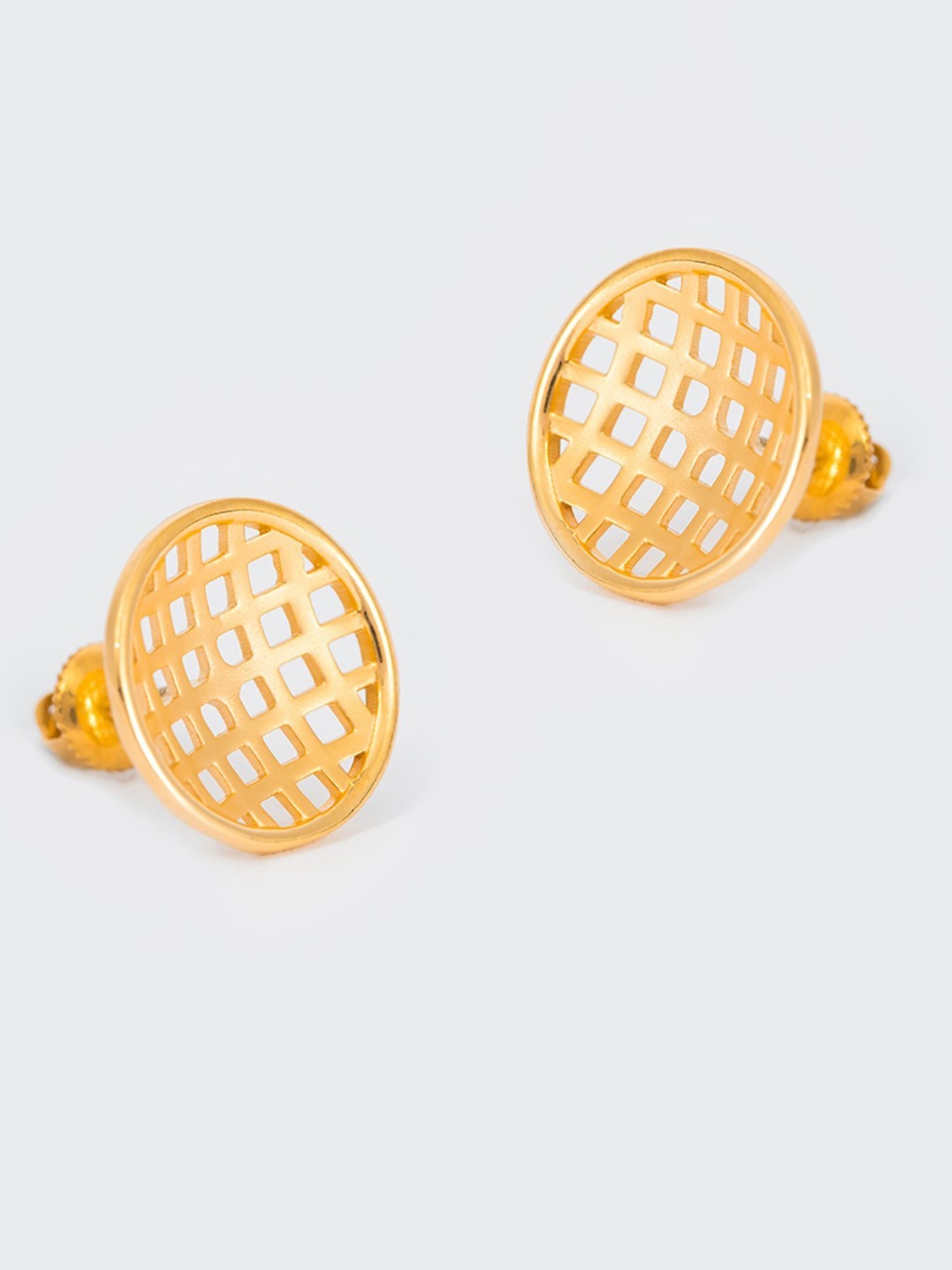 P.N.Gadgil Jewellers 22k Yellow Gold Meshed Marvel Stud Earrings