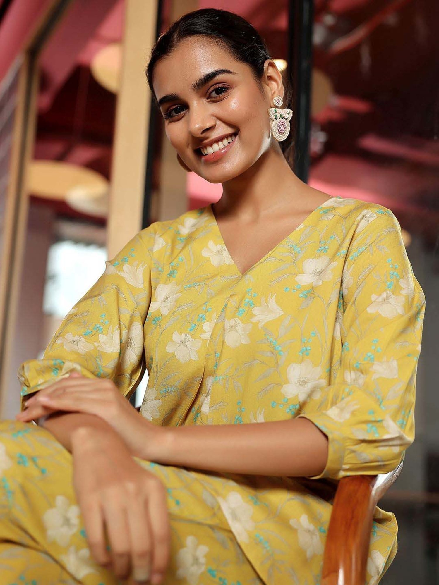 Libas Mustard Printed Tunic Pants Set