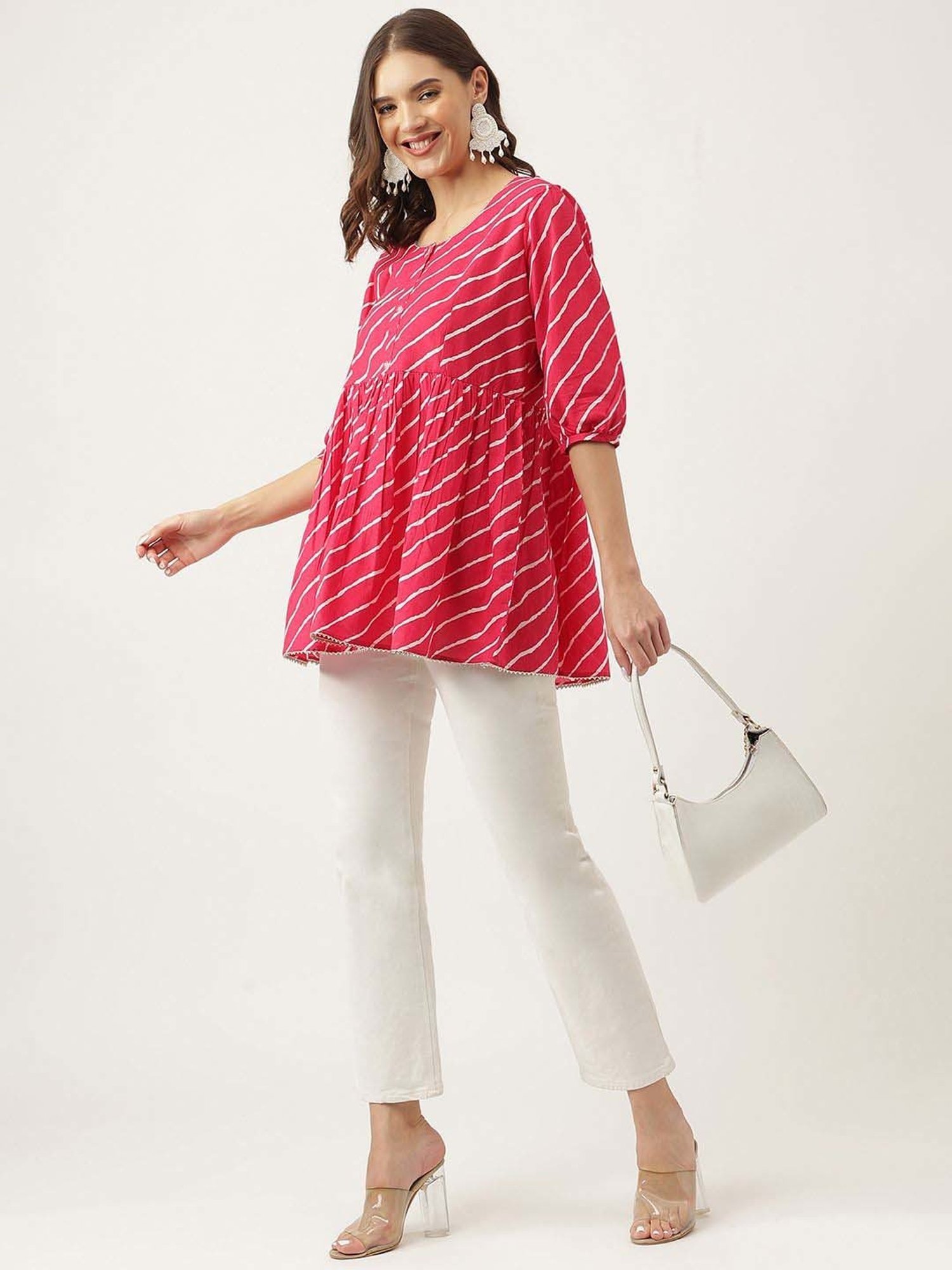 Divena Pink Cotton Striped Top