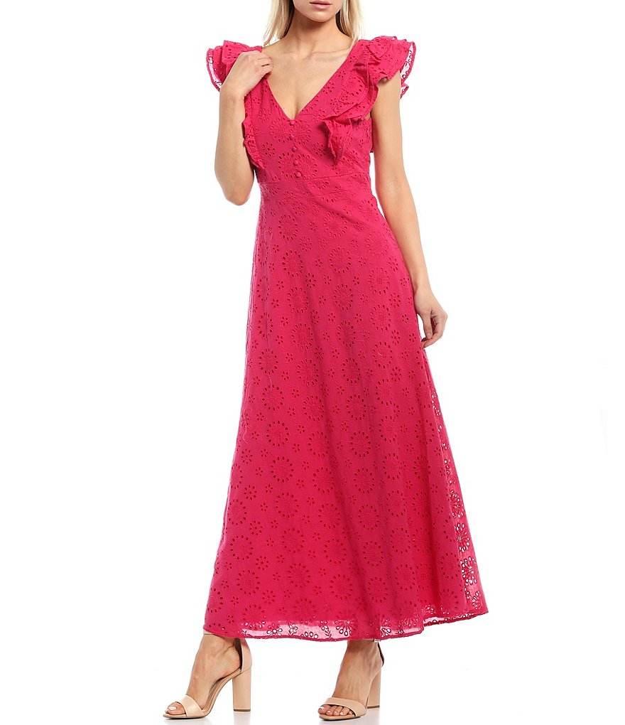 Sugarlips Ruffle Cap Sleeve Eyelet Maxi Dress