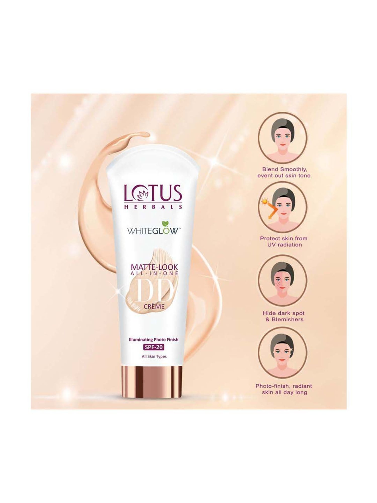Lotus Herbals Whiteglow Matte Look All In One DD Creme SPF 20 Natural Beige - 50 gm