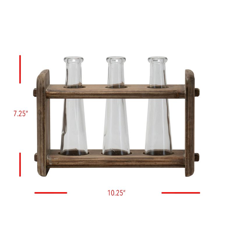 3 Glass Bud Vases in Natural Wood Stand - Foreside Home & Garden