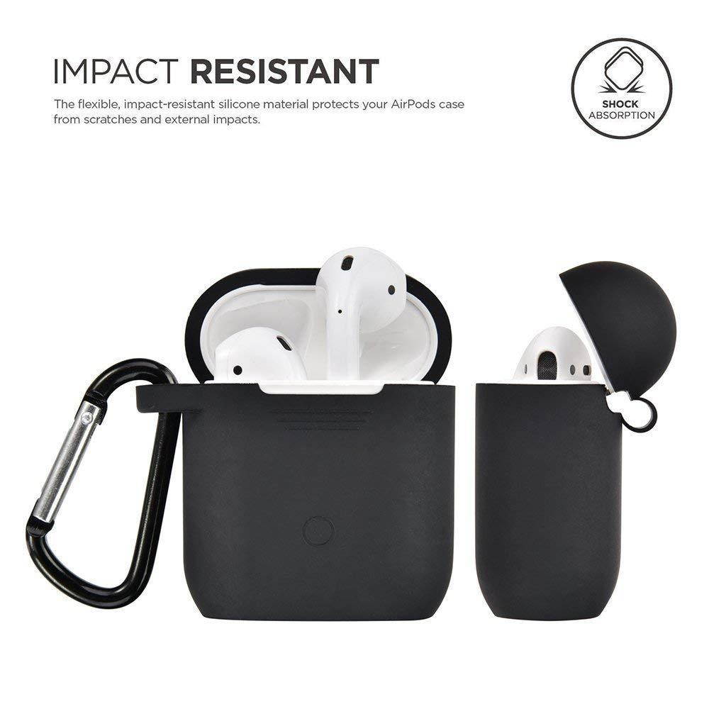 Airpods Accessories Set, Filoto Airpods Waterproof Silicone Case Cover with Keychain/Strap/Earhooks/Accessories Storage Travel Box for Apple Airpod (Black)