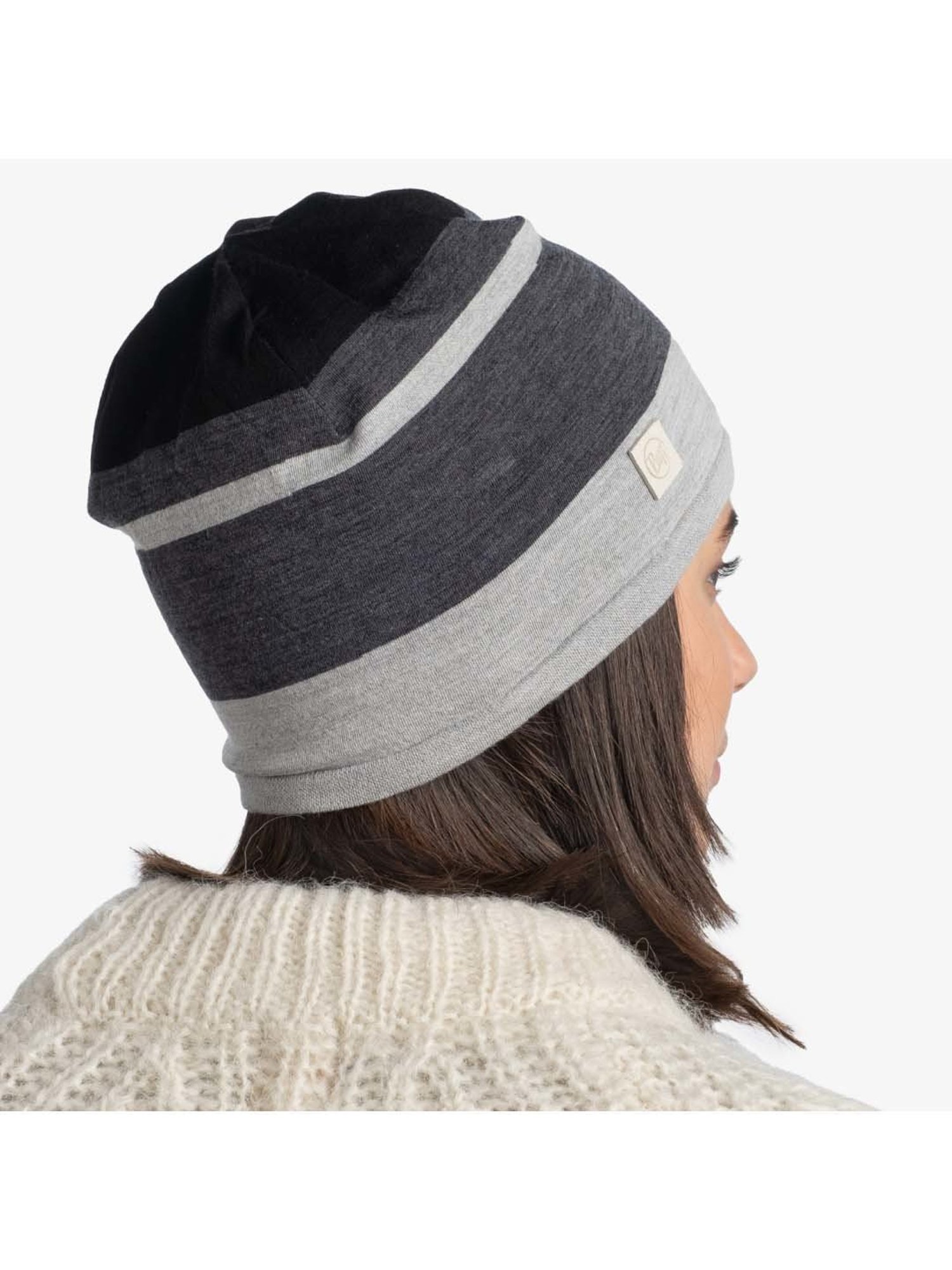 BUFF Merino Move Grey & Black Striped Beanies