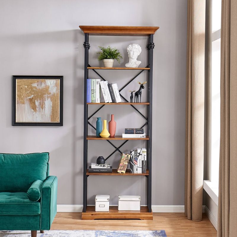 86.5" Juanita 6 Tier Etagere Wood and Metal Open Bookcase Distressed Wood - Danya B.