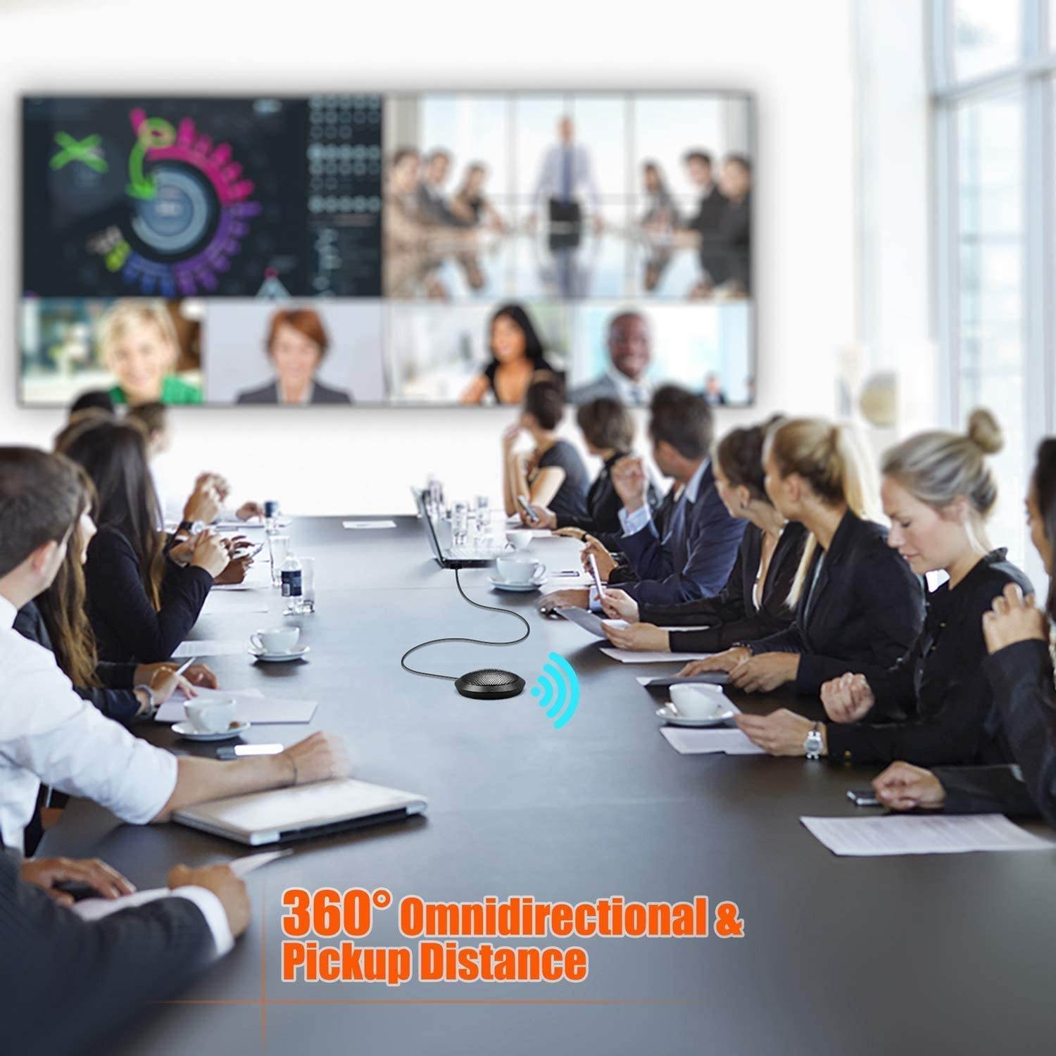 USB Conference Microphone, Portable USB Computer Mic, 360&deg; Omnidirectional Stereo PC Microphone for Computer/Desktop, Ideal for Conference,Meeting,Gaming,VoIP Calls,Skype