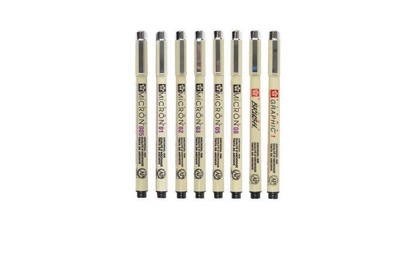 Pigma 8ct Micron Drawing Pens Black Tones - Sakura