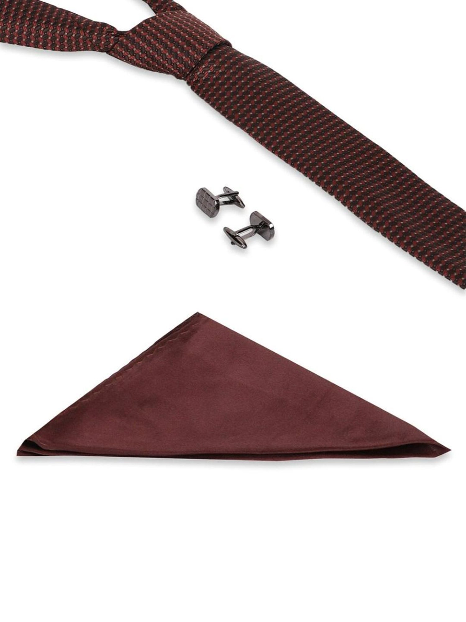 Van Heusen Maroon Textured Tie, Cufflinks and Pocket Square
