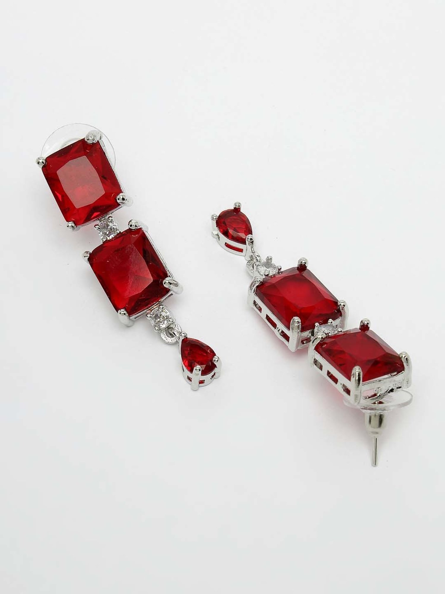 NVR Silver Plated & Maroon CZ Stone Handcrafted Jewellery Set for Women