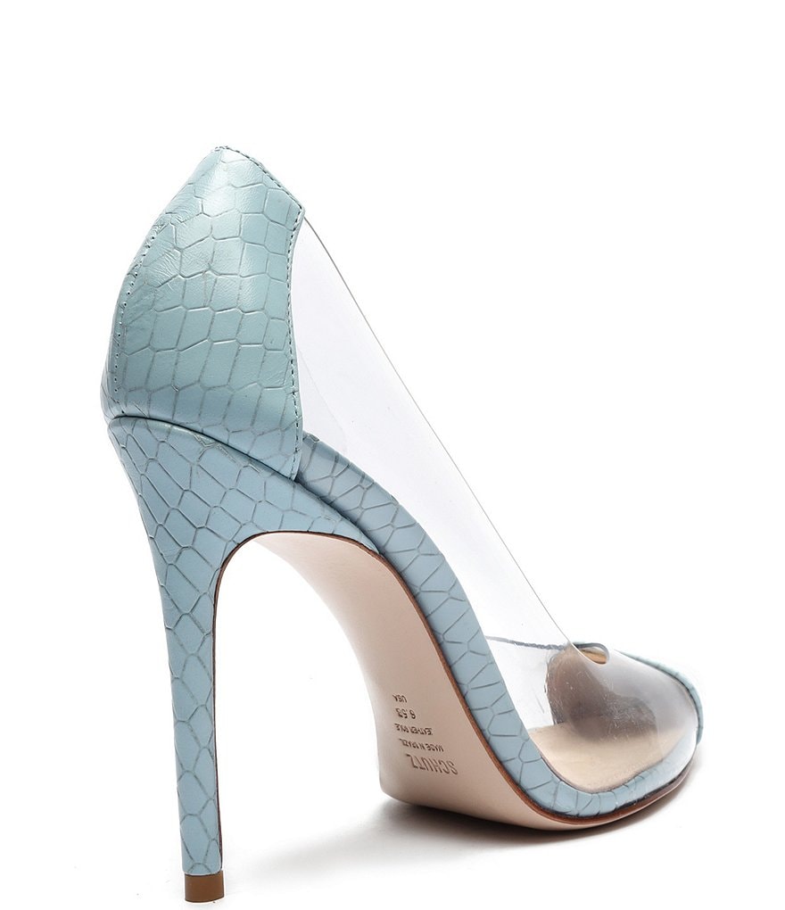 Schutz Cendi Snake Embossed Leather Clear Vinyl Pointed Toe Pumps