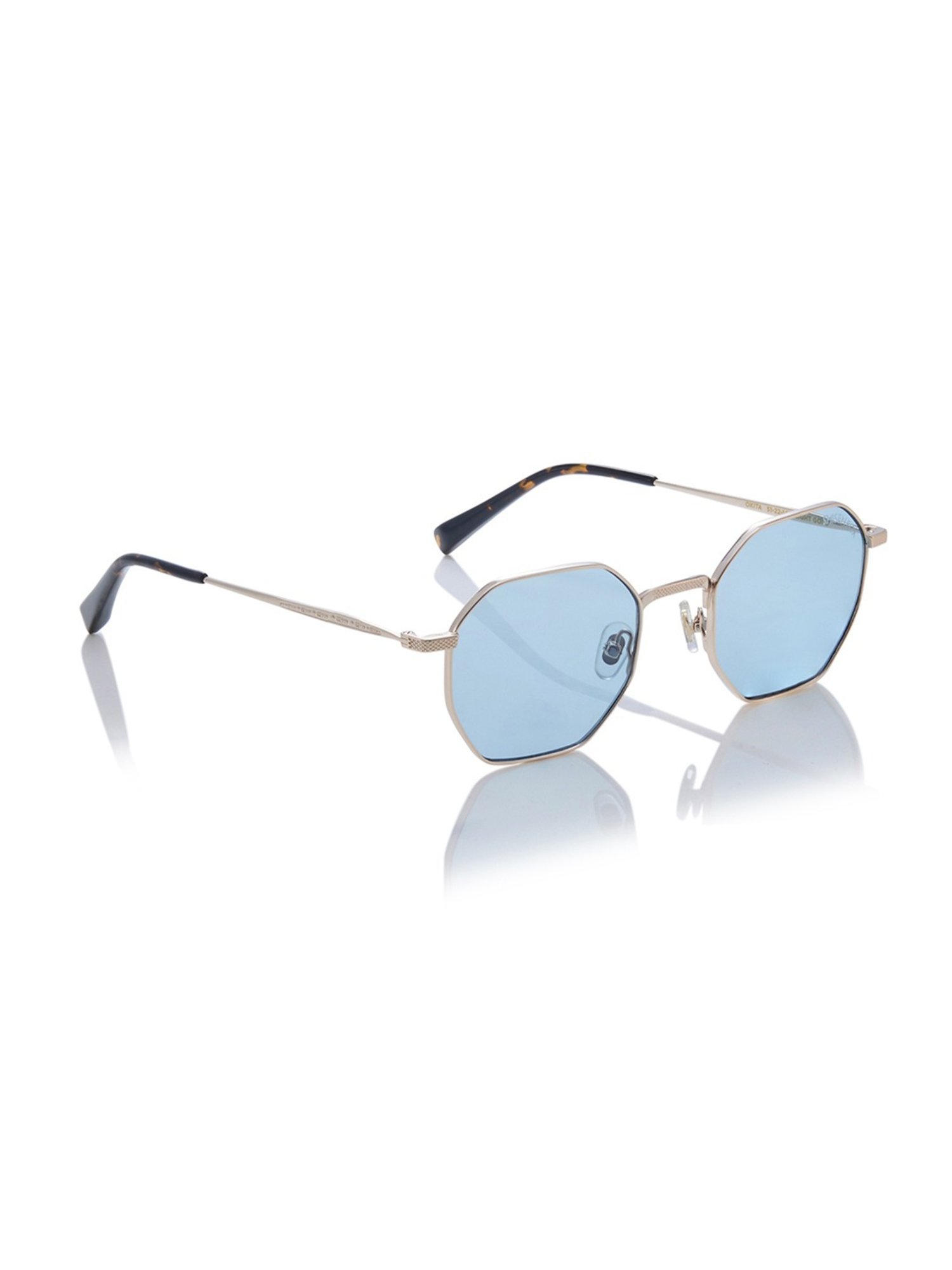 Shisen Fox Okita Light Gold-Light Blue hexagon Unisex UV Protection Sunglasses -51 mm