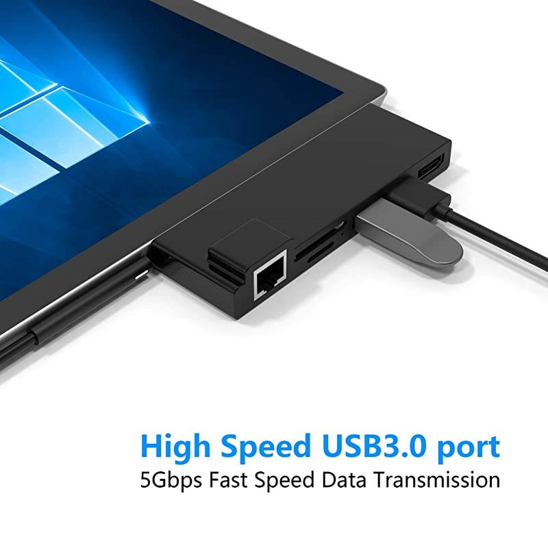 Dock for Surface Pro 456 USB Hub Docking Station with 1000M Ethernet Port 4K HDMI 2 x USB 30 Ports SDMicro SD Card ReaderLAN Adapter for The 4th5th6thgen Surface Pro 201620172018