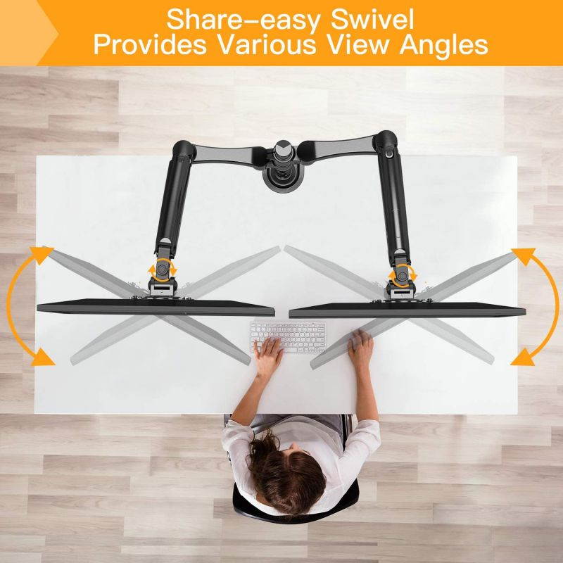 17&rdquo;-32&rdquo; Dual Monitor Desk Mount Stand Kit, Full Motion Gas Spring Arms with Clamp On/Grommet Mounting Base, Holds Two Computer Screens up to 19.84 lbs/Arm with 75/100mm VESA, Black