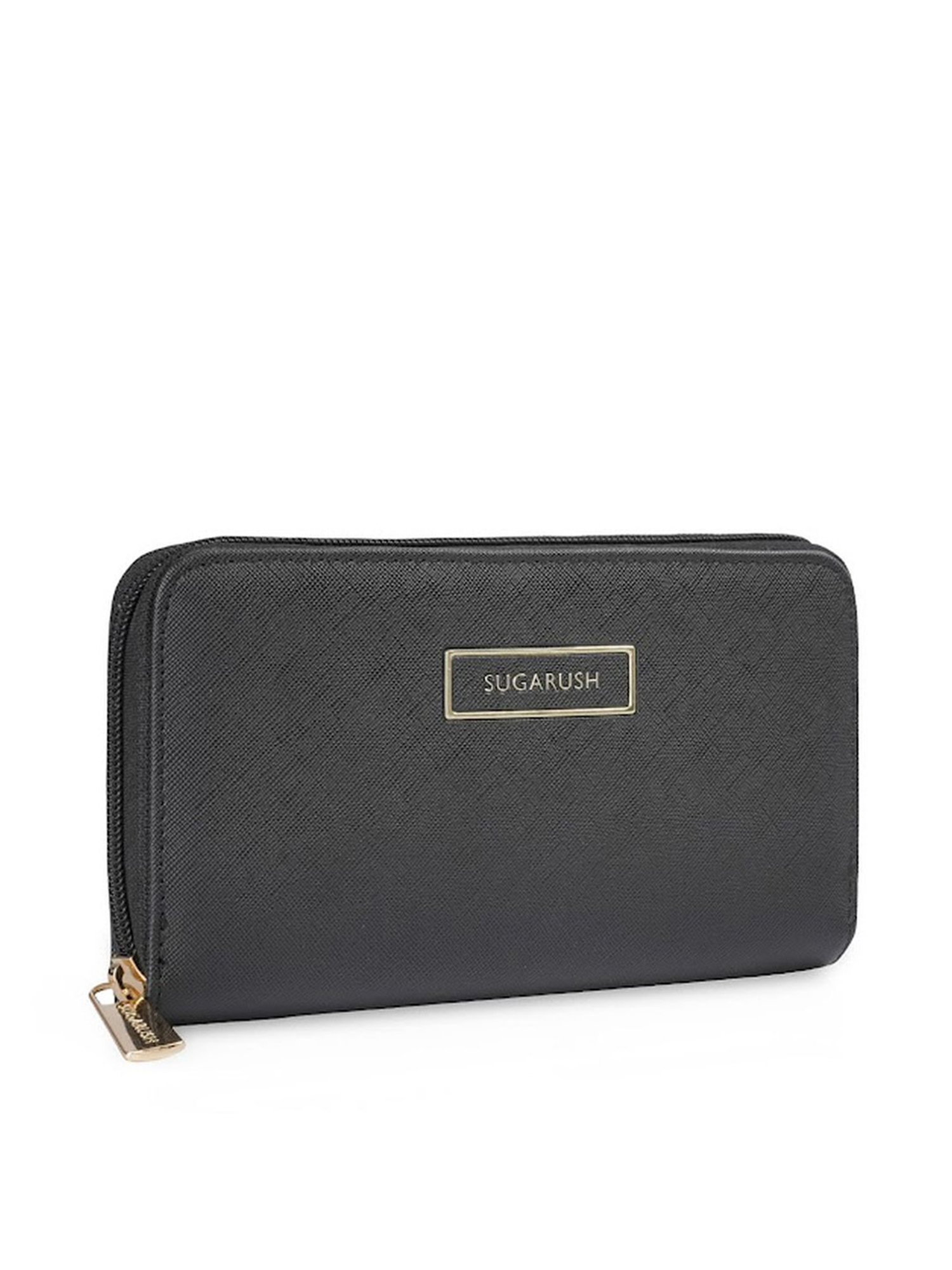 Sugarush Esther Black PU Solid Zip Around Wallet