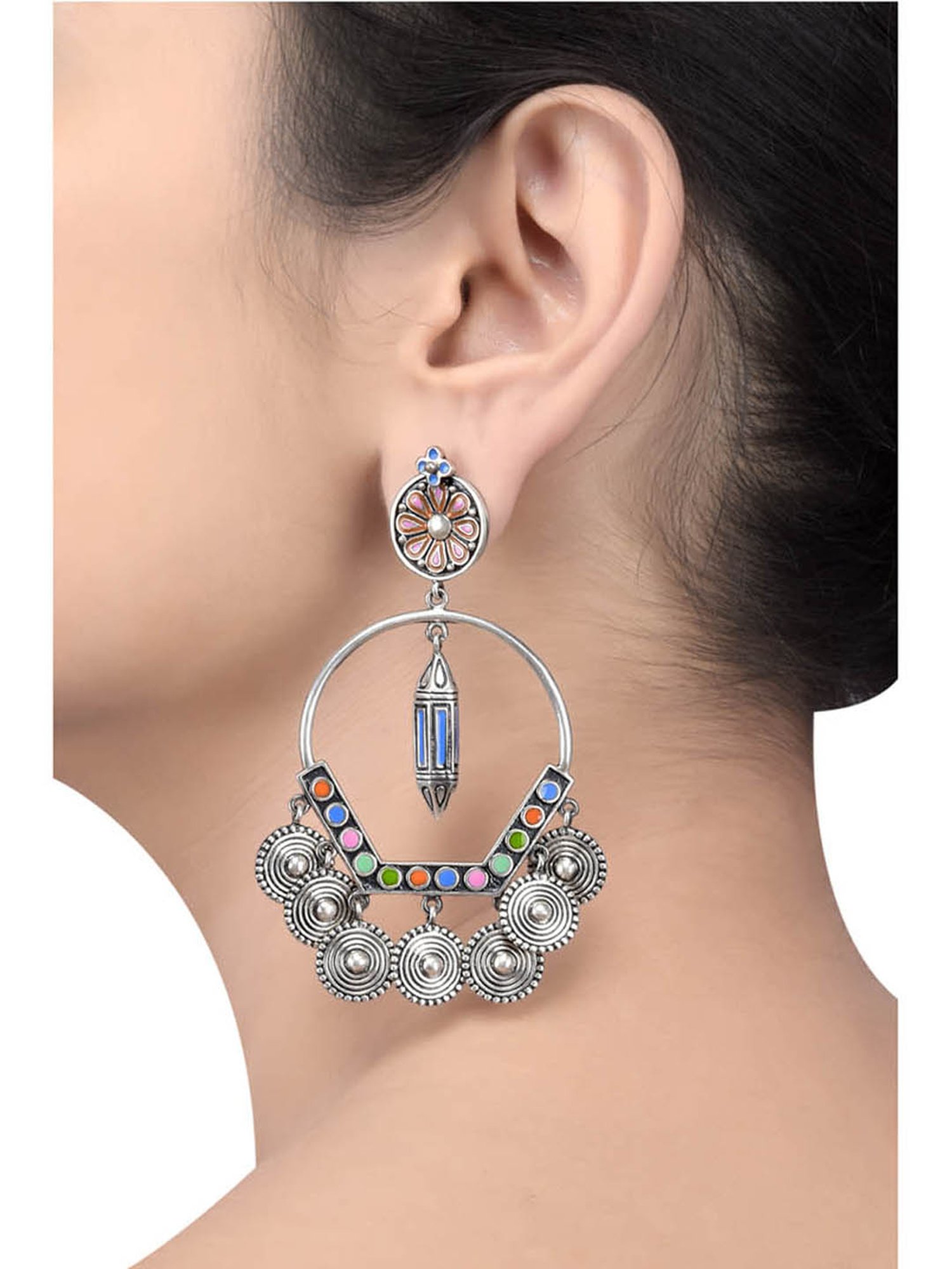 Tribe Amrapali Multi Chandrika Coin Taveez Dangler Earrings