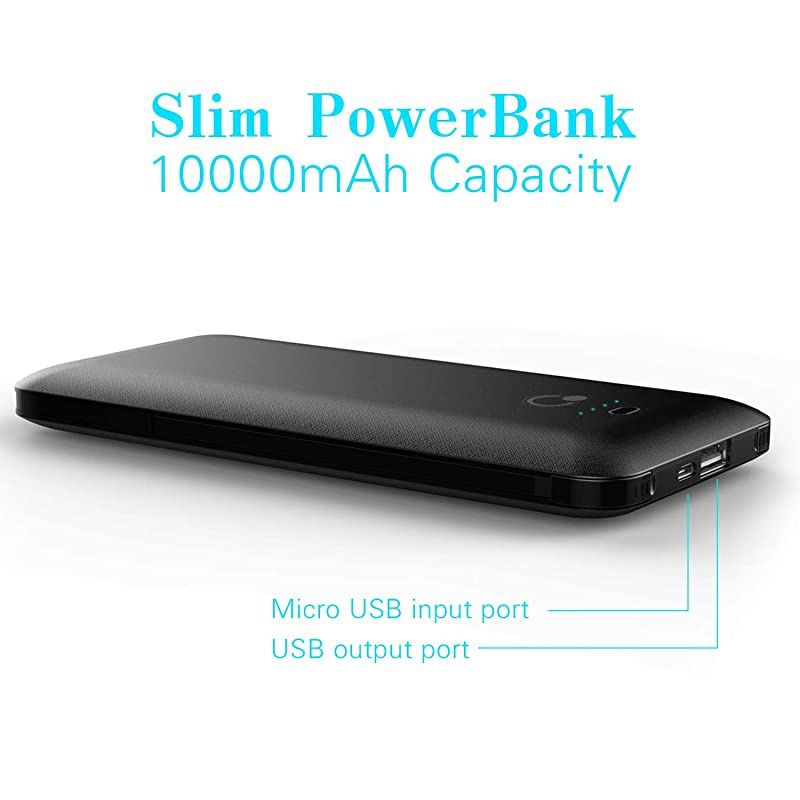Portable Charger Ultra Slim Power Bank4 Output and Dual Input External Battery Pack with Builtin AC Wall Plug Micro USB Type C Three Cables with USB Output Compatible with All mobilephone