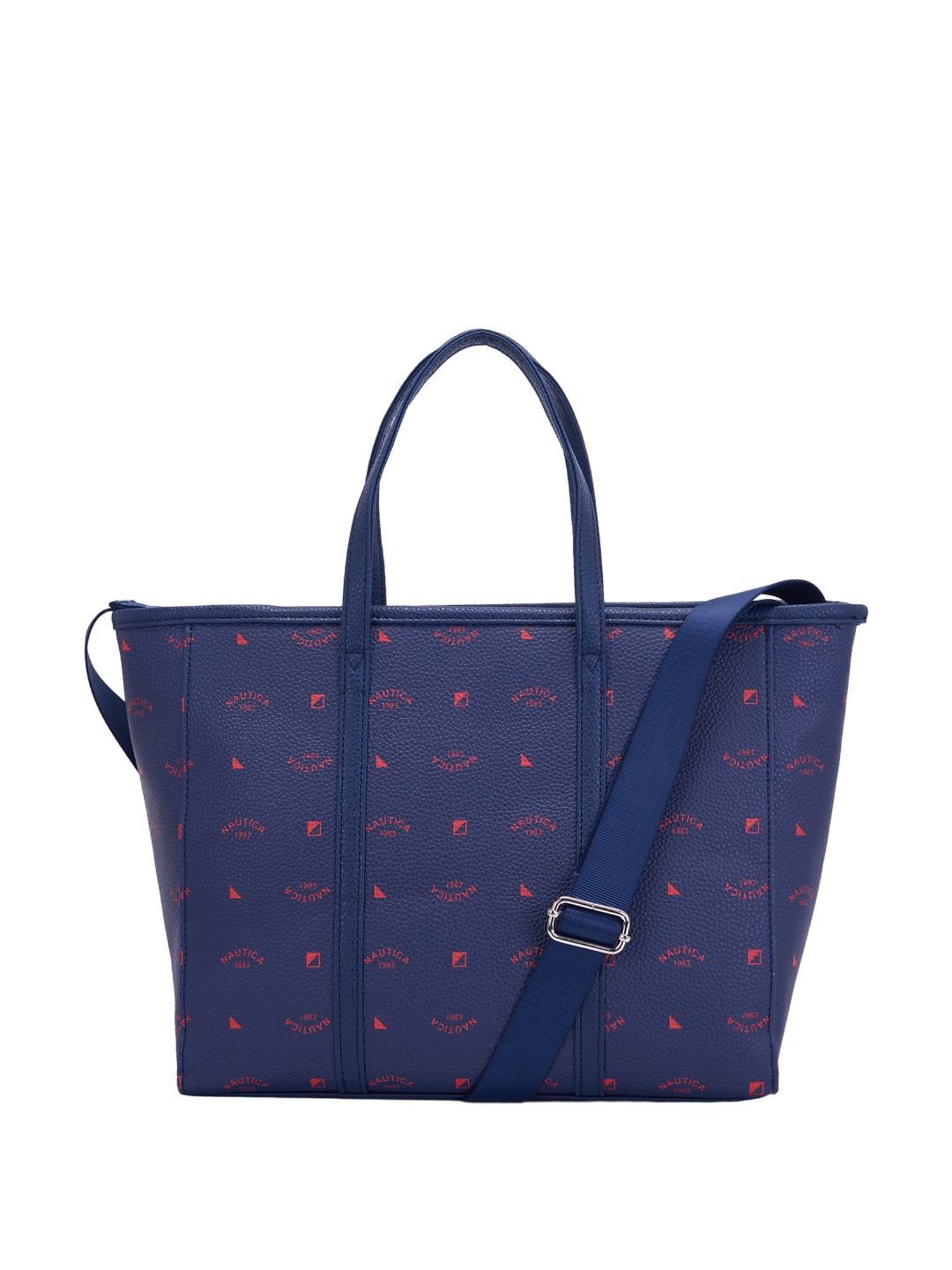 Nautica Navy Blue & Red Solid Medium Tote Handbag