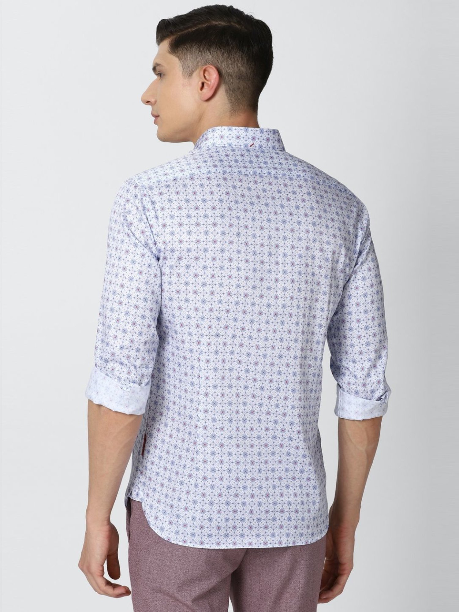 V Dot Blue Cotton Slim Fit Printed Shirt