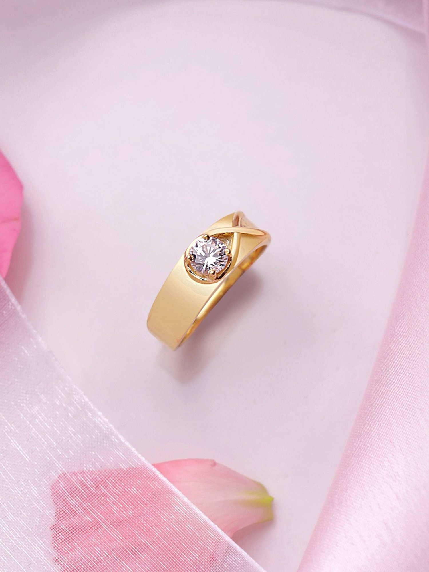 March by FableStreet 18K Gold-Plated Adjustable Solitaire Men's Ring in 925 Silver