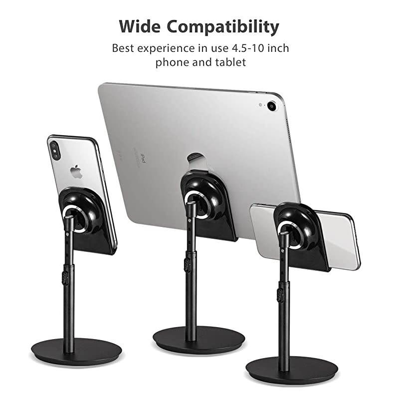Cell Phone Stand Tablet Holder  Height Adjustable Aluminum Stand Mount Compatible with iPhone Samsung Cell Phone Tablet iPad Nintendo Switch Kindle Up to 10 Inch Screen Black2