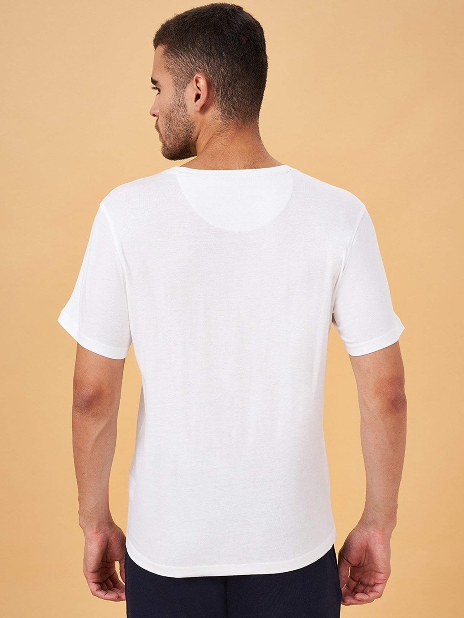 Ajile by Pantaloons White Cotton Slim Fit Printed T-Shirt