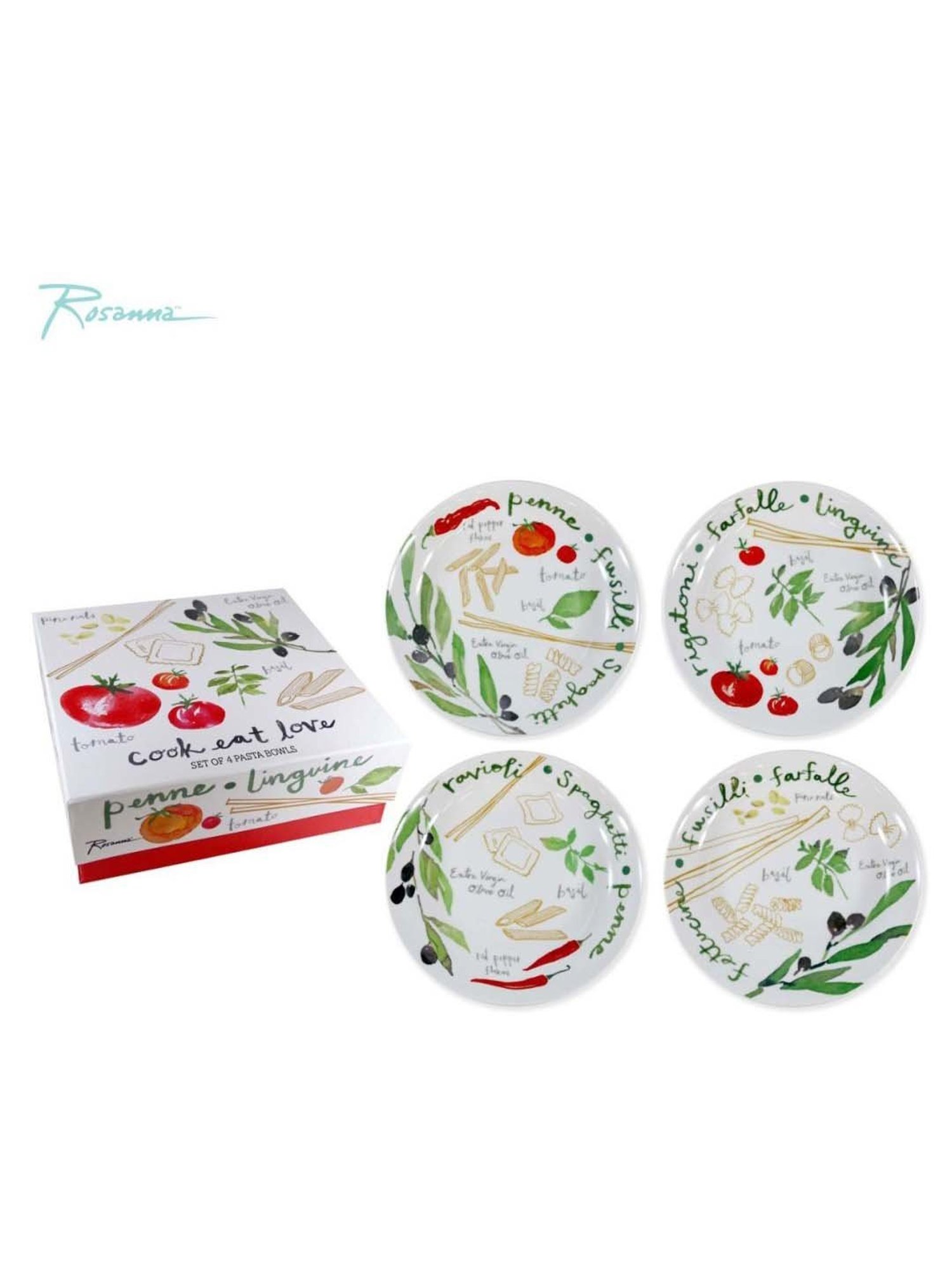 Rosanna 4-Piece Multi Cook Eat Love Medium Printed Bowls Set