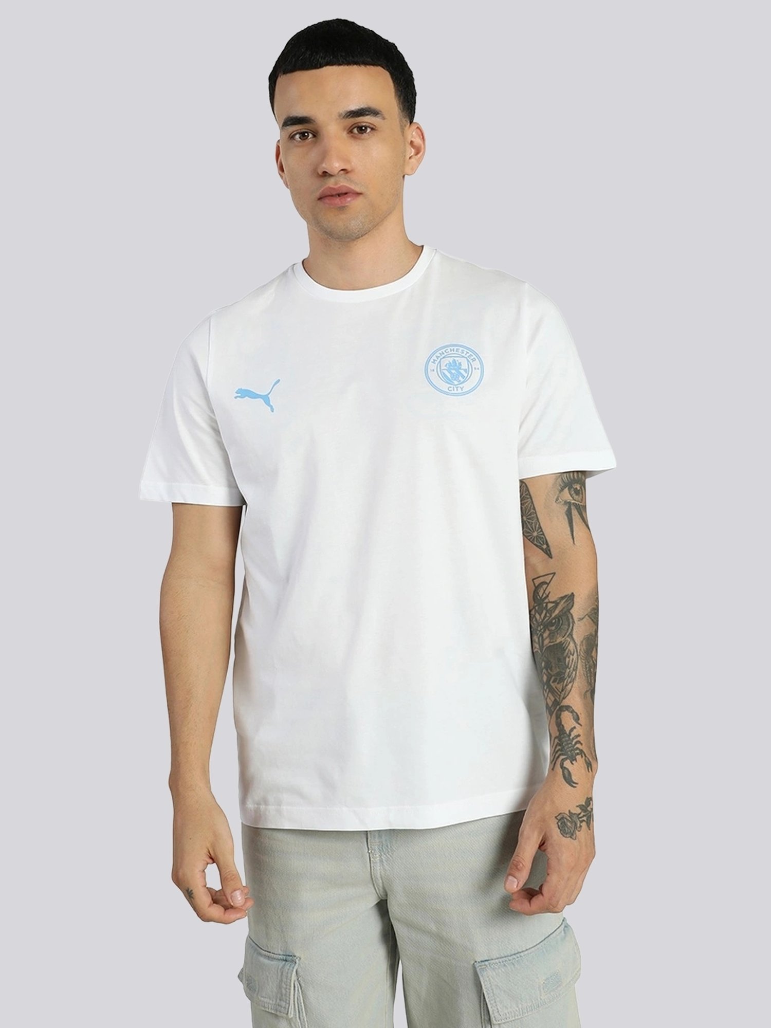 Puma Manchester City FC White Cotton Regular Fit Sports T-Shirt