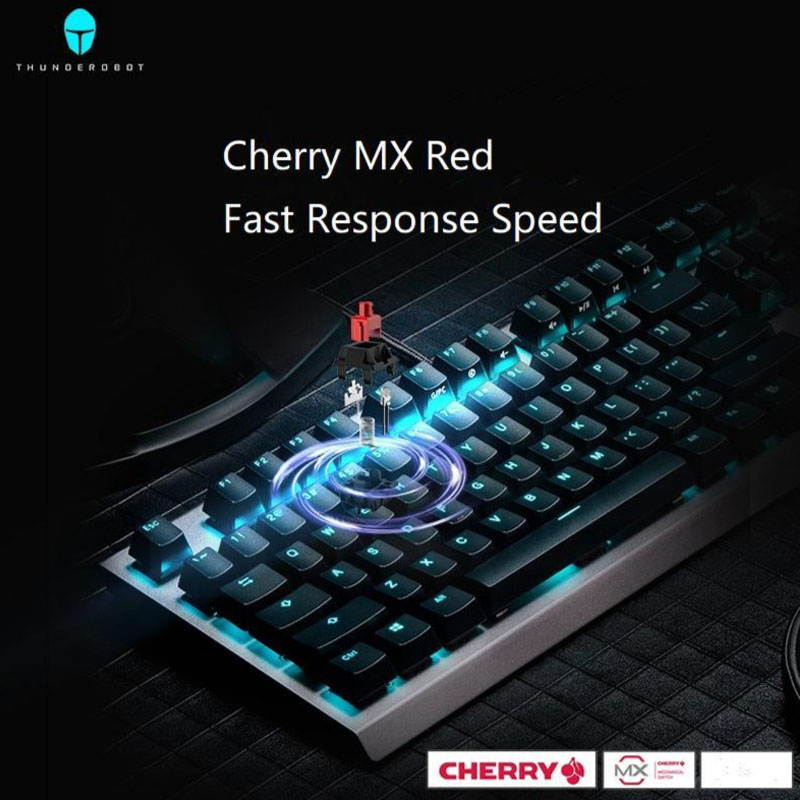 ThundeRobot Mechanical Cherry MX Gaming Keyboard, Programmable Red Switch Wired Keyboard for Gaming with 104 Keys Full Anti-ghosting Keyboard for Windows/iOS, Ideal for Game or Work (Red Switch)
