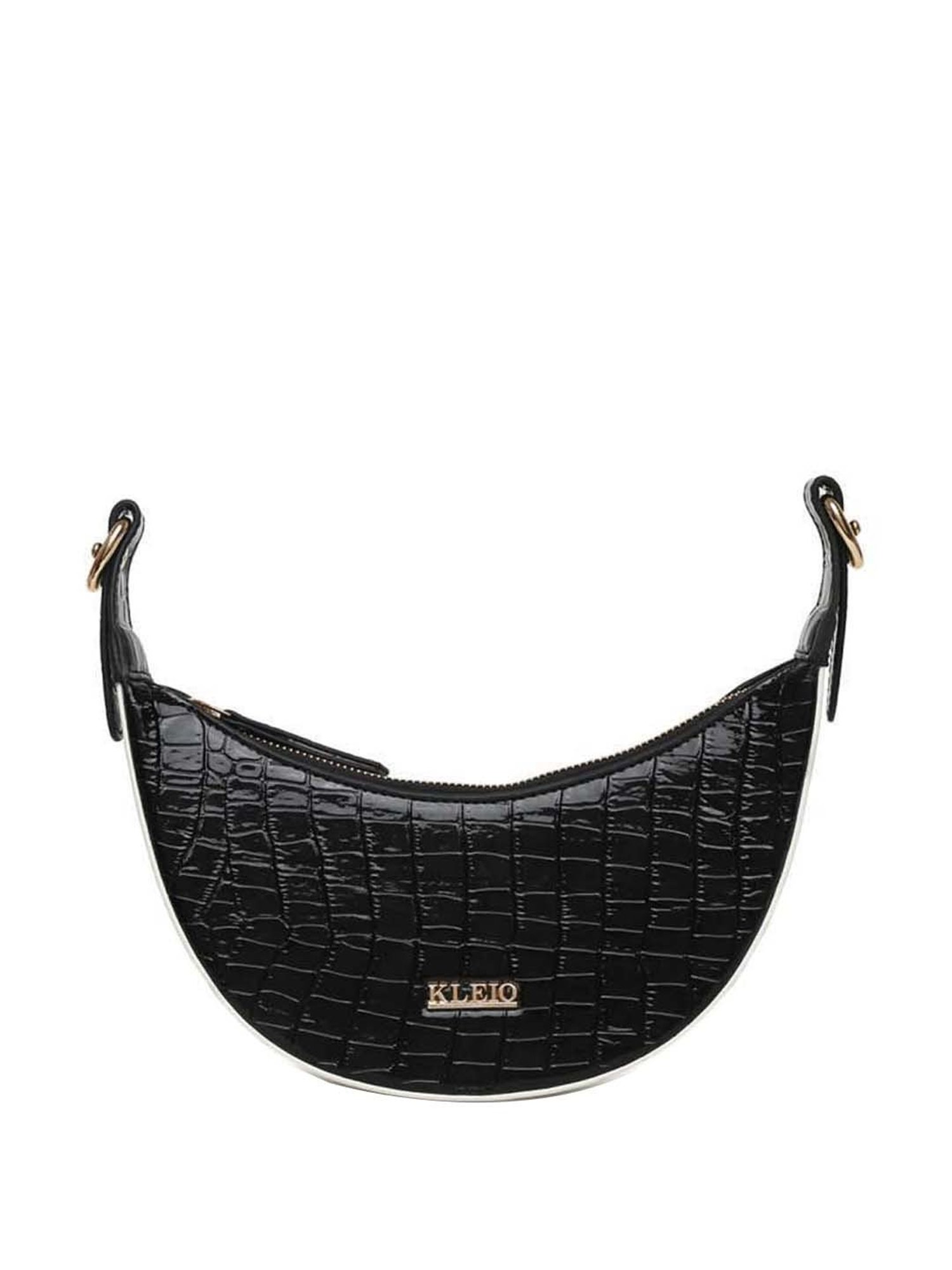 KLEIO Black Textured Medium Sling Handbag