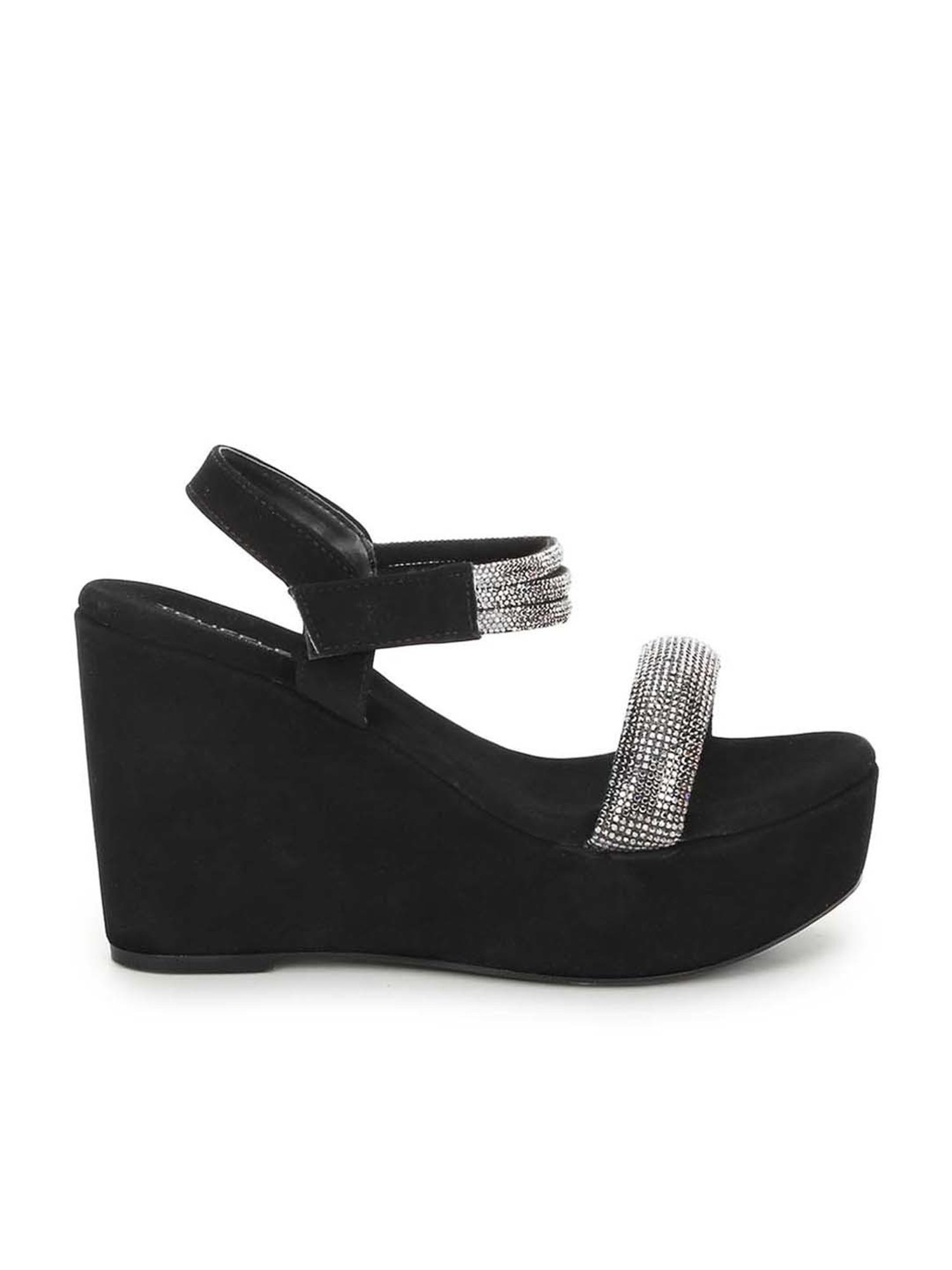 Truffle Collection Women's Black Ankle Strap Wedges
