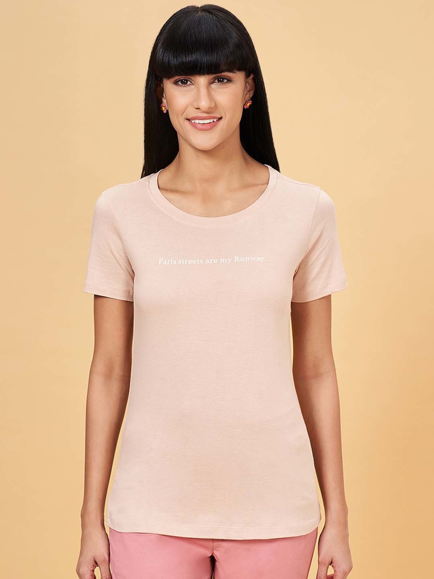 Honey by Pantaloons Pink Cotton Printed T-Shirt