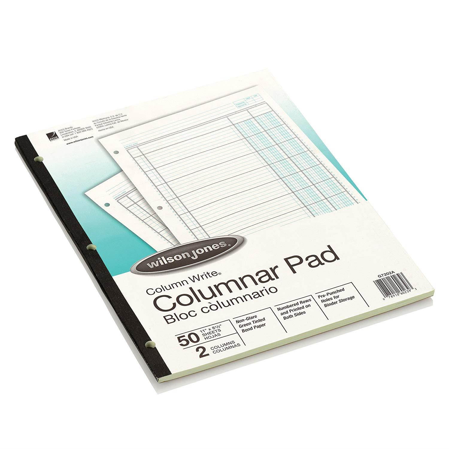 Wilson Jones Columnar Pad, ColumnWrite, 8-1/2" x 11", 2 Columns, 50 Sheets per Pad (WG7202A)