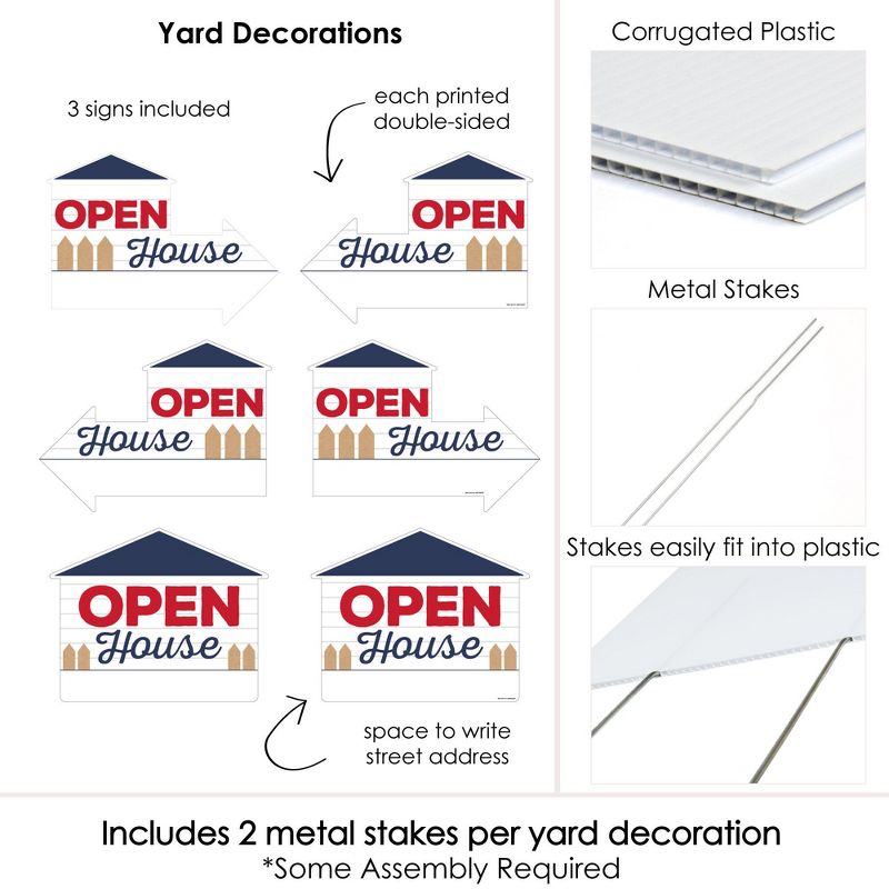 Big Dot of Happiness Open House - Real Estate Yard Sign with Stakes - Double Sided Outdoor Lawn Sign - Set of 3