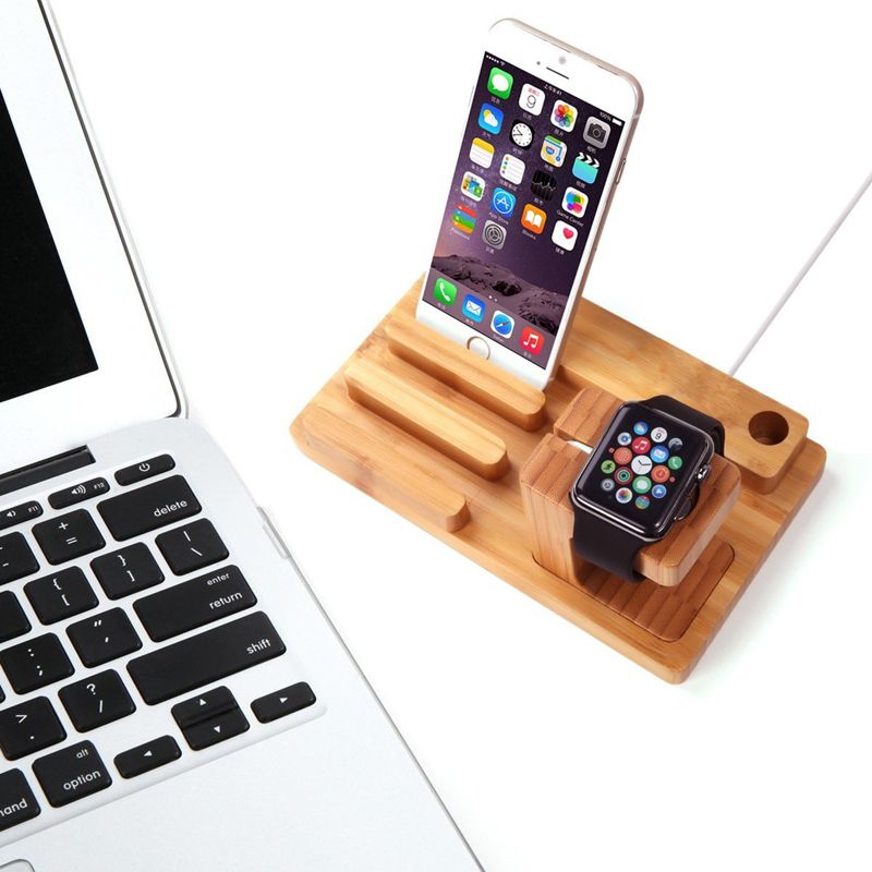 Trexonic Bamboo Apple Watch and Iphone Charging Stand