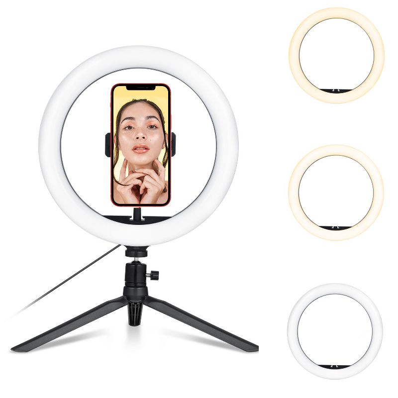 Dartwood Selfie Ring Light - 10 Inch LED Makeup Light with Adjustable Tripod Stand, Bluetooth Remote & Cell Phone Holder for iPhone and Android Phones