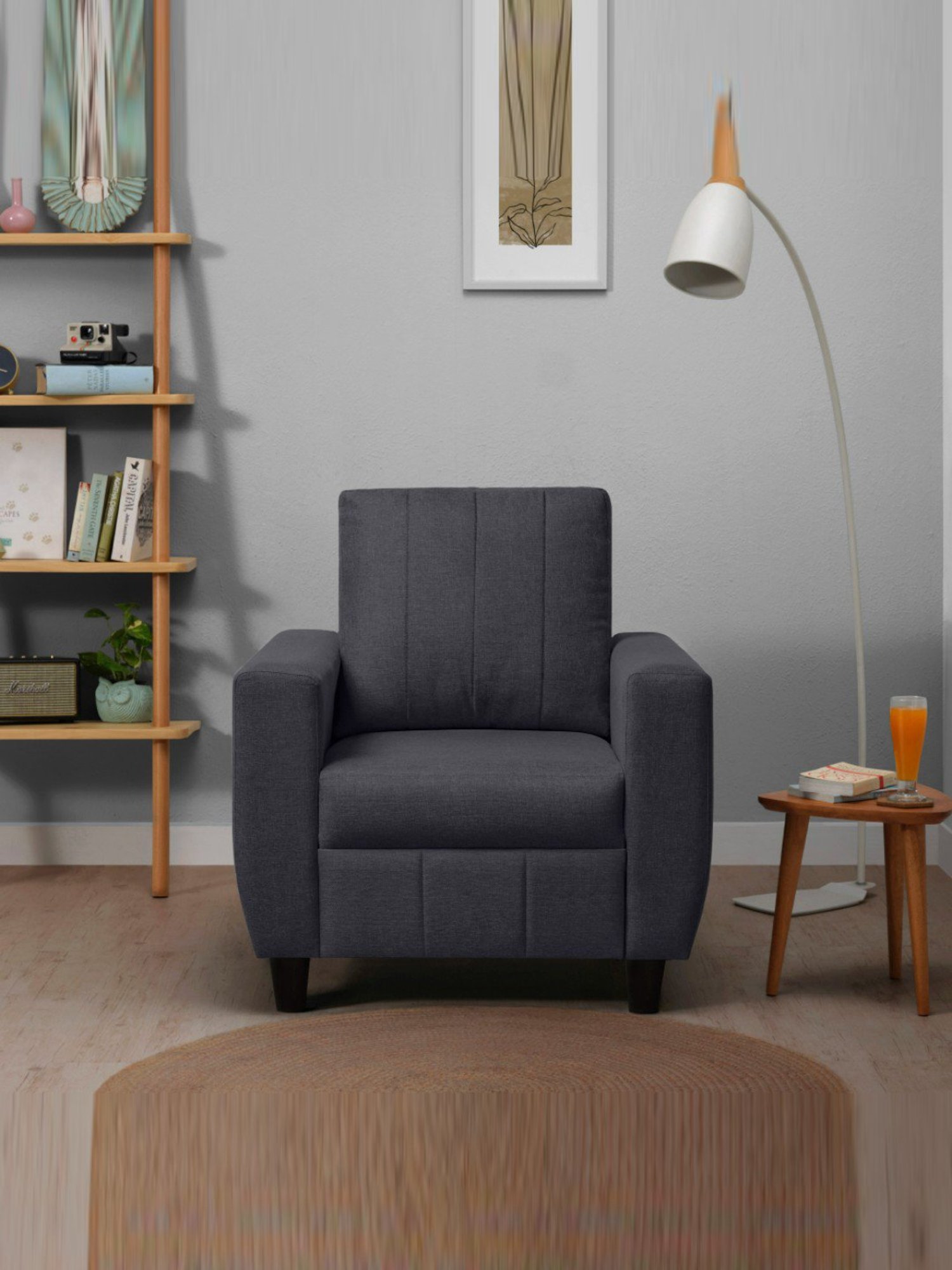 Sleepyhead Bae Stone Grey Fabric 1 Seater Sofa