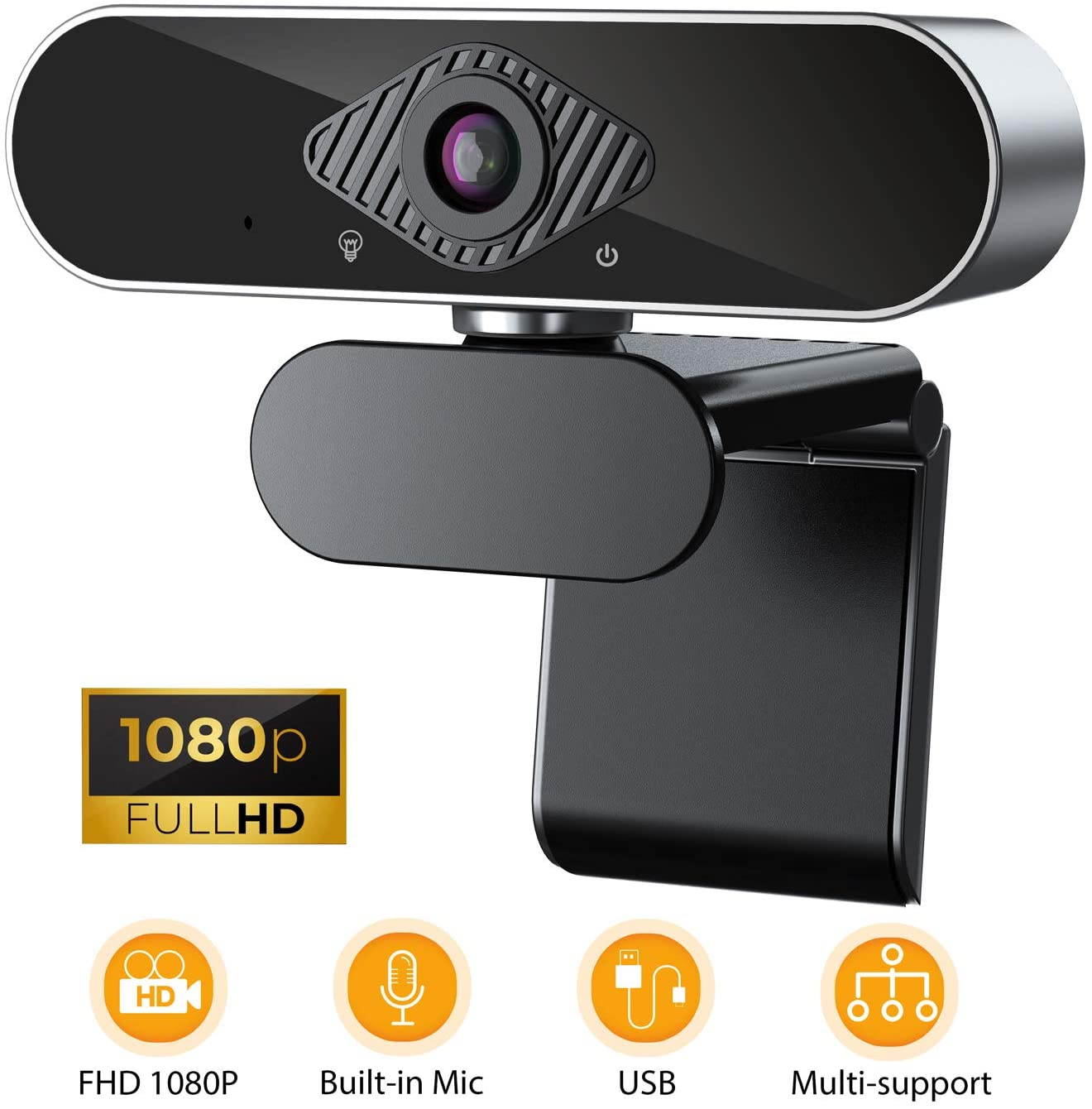 HD 1080P Webcam with Microphone, USB Webcam with Auto Light Correction for Desktop/Laptop, Streaming Computer Web Camera for Video Conferencing, Teaching, Streaming, and Gaming