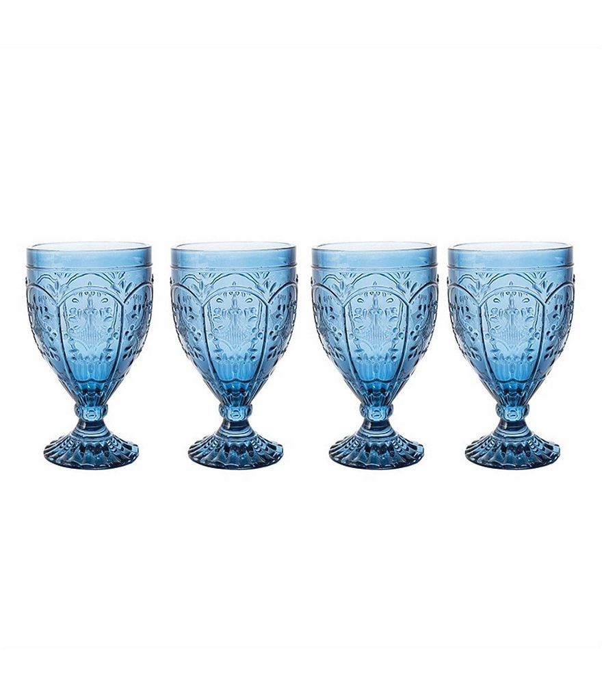 Fitz and Floyd Trestle Indigo Goblets, Set of 4