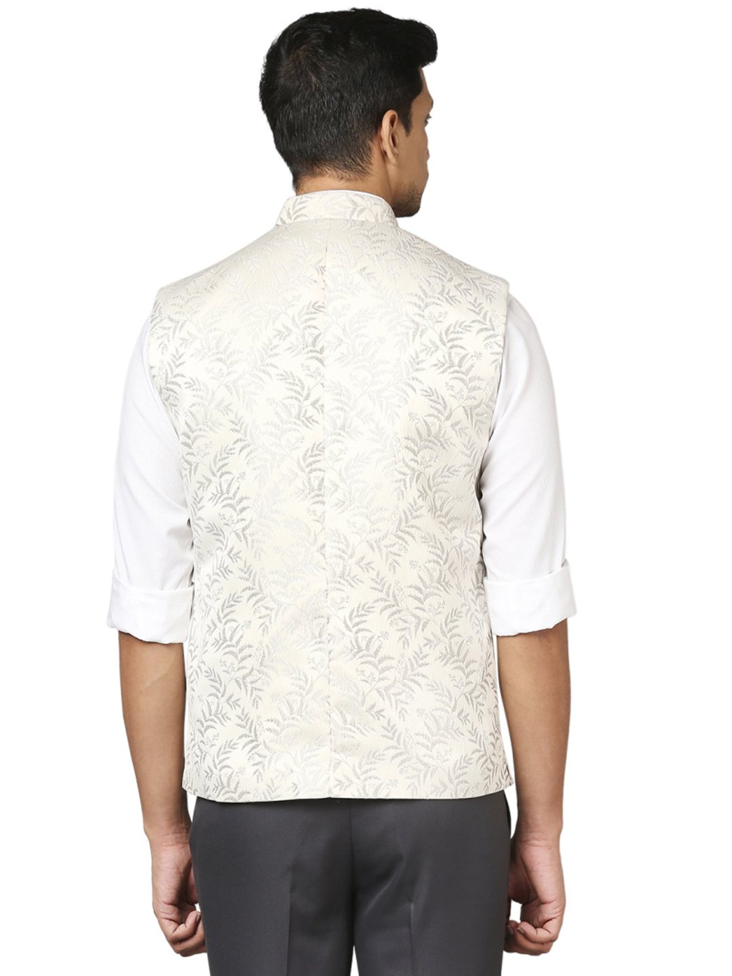 Raymond Beige Regular Fit Self Pattern Nehru Jacket