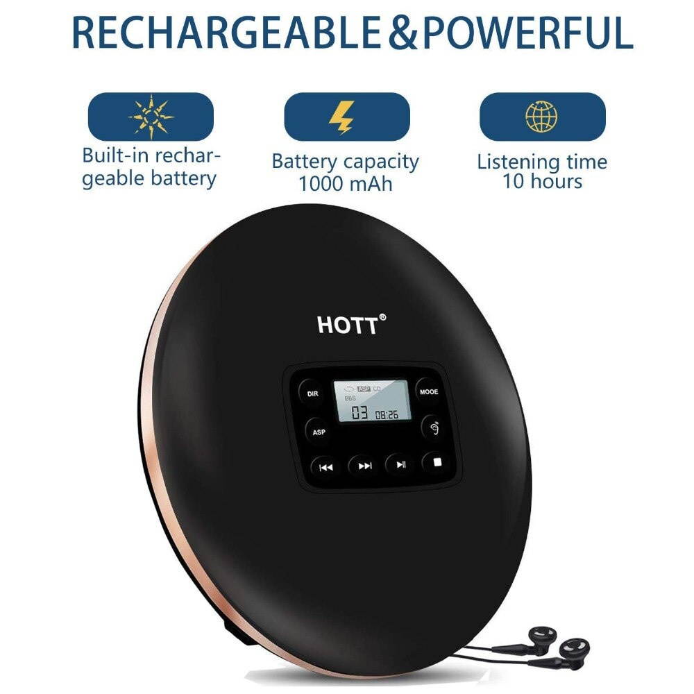 CD Player Rechargeable  CD Player Personal Disc Player with LCD Display, Music Walkman cd player for Kids &Adults