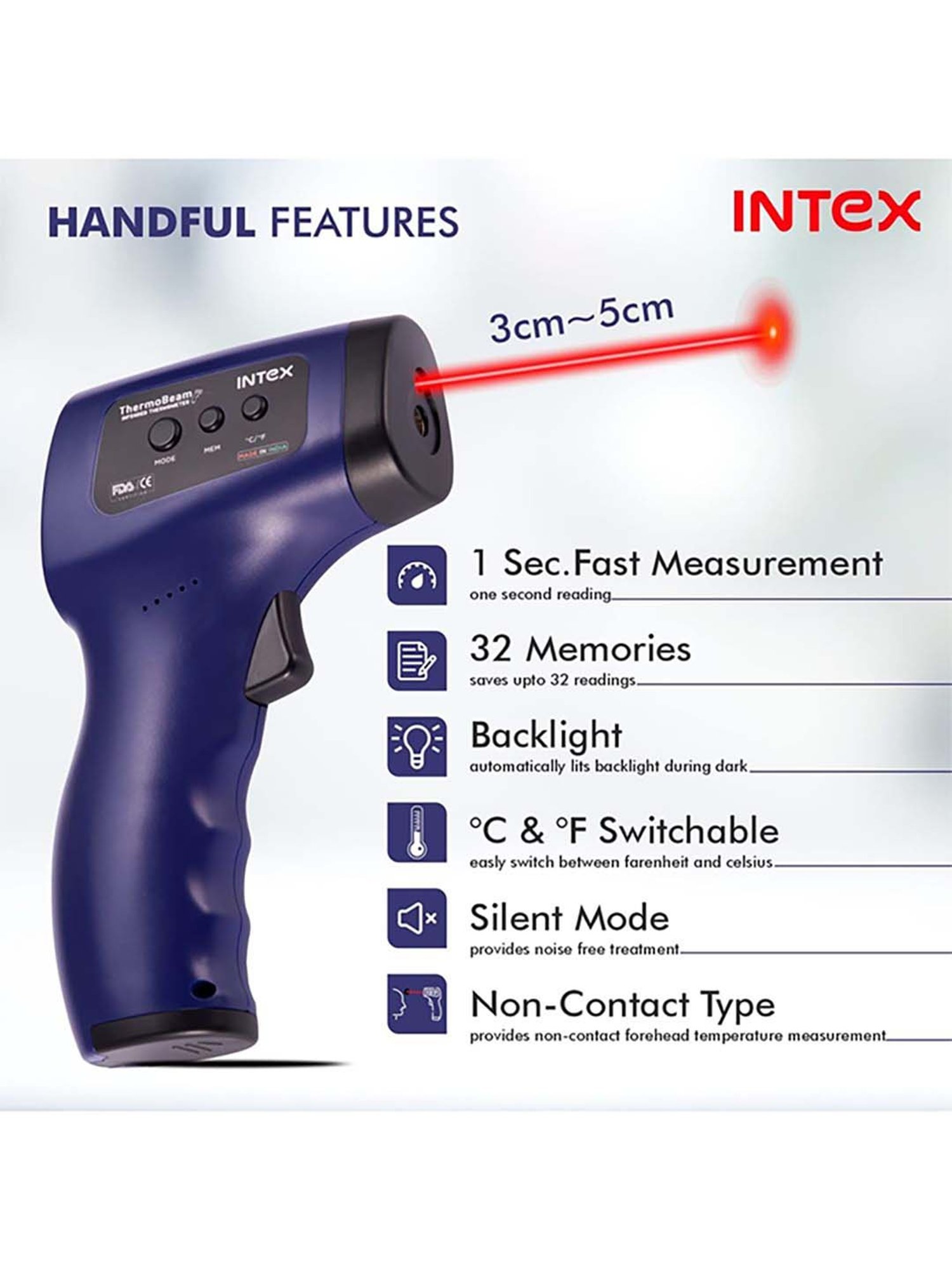 Intex ThermoBeam With Advance Laser Pointing Feature Infrared Thermometer (Blue)