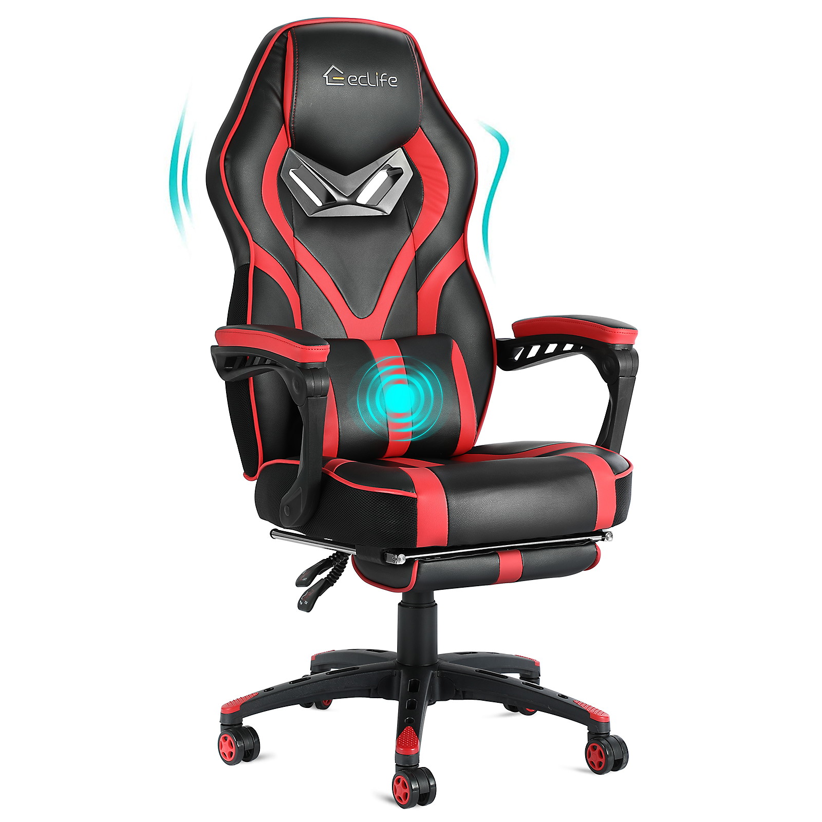 Eclife Gaming Chair Office Chair High Back Computer Chair Leather Desk Chair Ergonomic Adjustable Swivel Task Chair with Massage Lumbar Support and Footrest