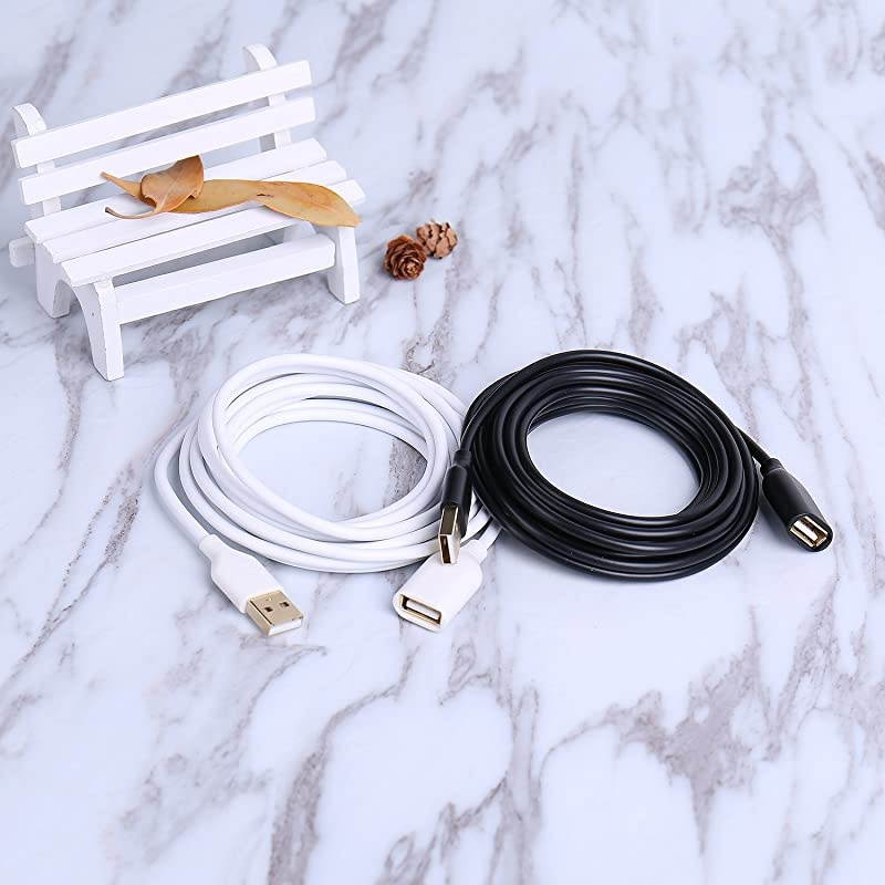 USB Extension Cable 10 ft  2 Pack Extra Long USB 20 Extension Cable A Male to A Female Cords for Keyboard Mouse Black White