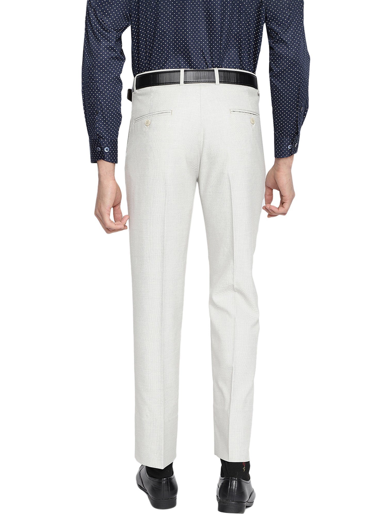 Cantabil Light Beige Regular Fit Printed Flat Front Trousers