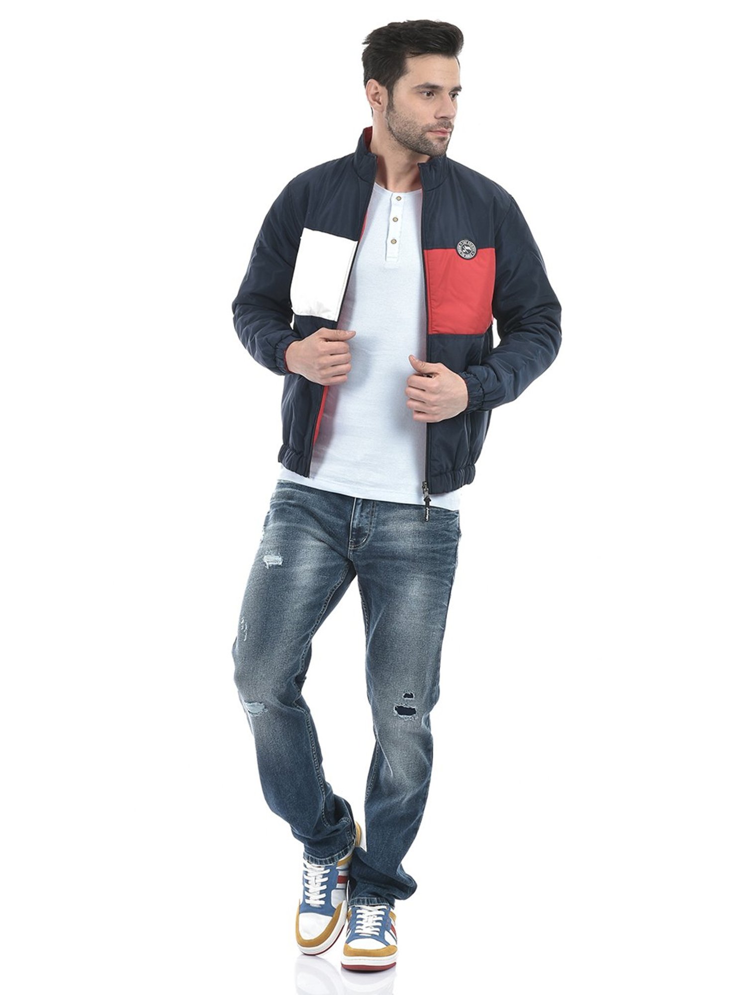 Lawman Pg3 Navy & Red Regular Fit Cotton Reversible Jacket