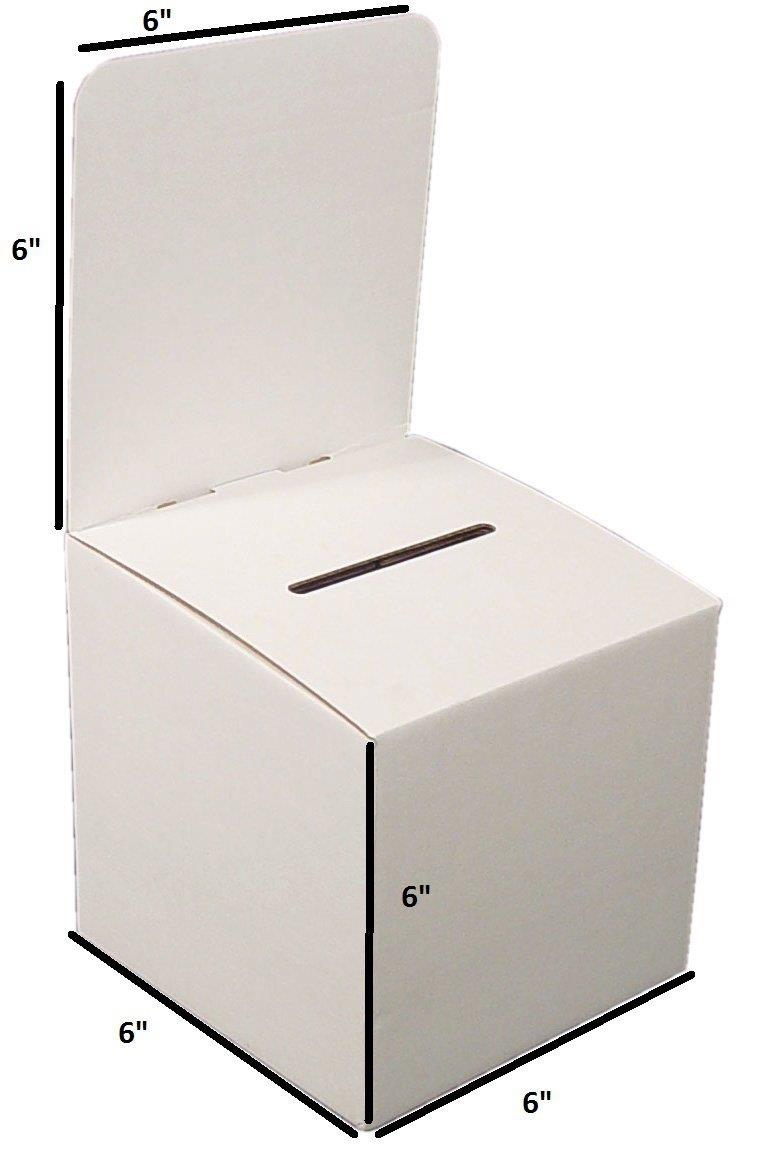 My Charity Boxes - Pack of 10 - Medium Cardboard Box - Ballot Box - Suggestion Box - Raffle Box - Ticket Box - With Removable Header for Tabletop Use (Red)