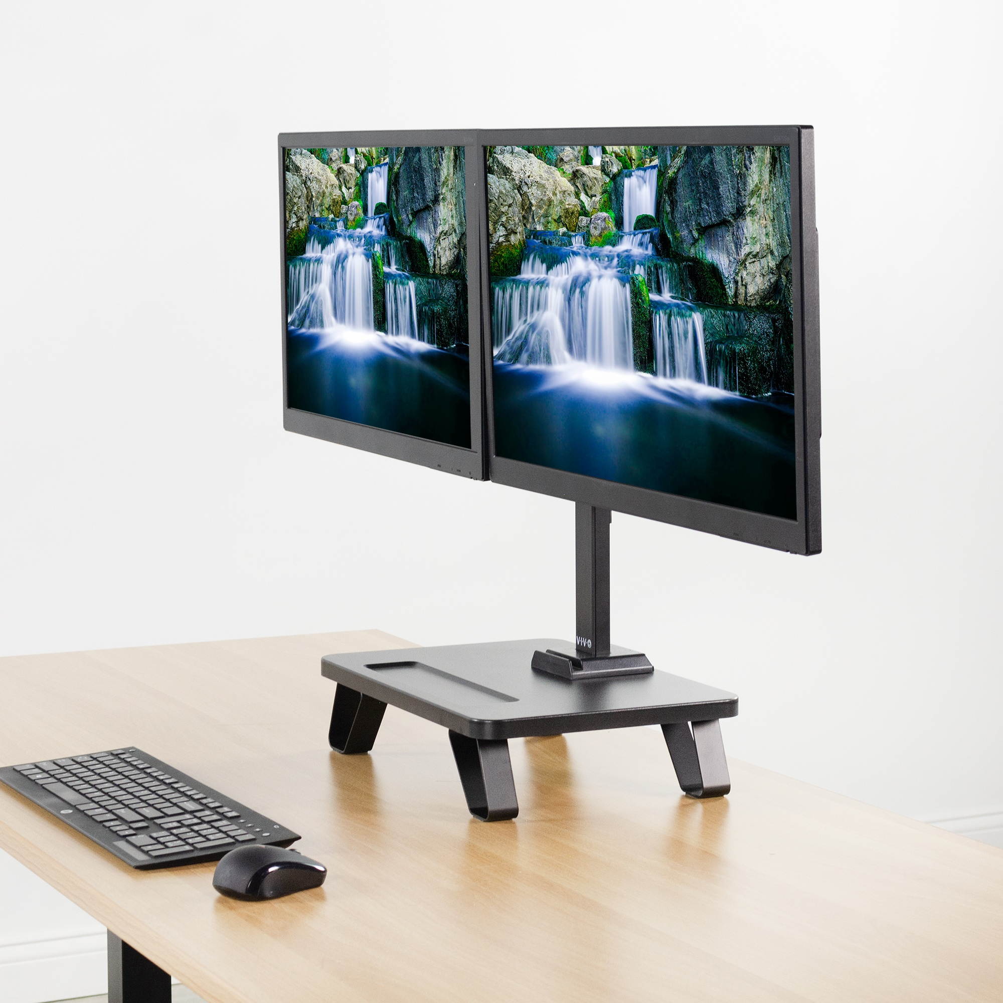 VIVO Black Freestanding Dual Monitor Stand with Riser for 17&rdquo; to 27&rdquo; Screens | Mount with Storage (STAND-V102SF)