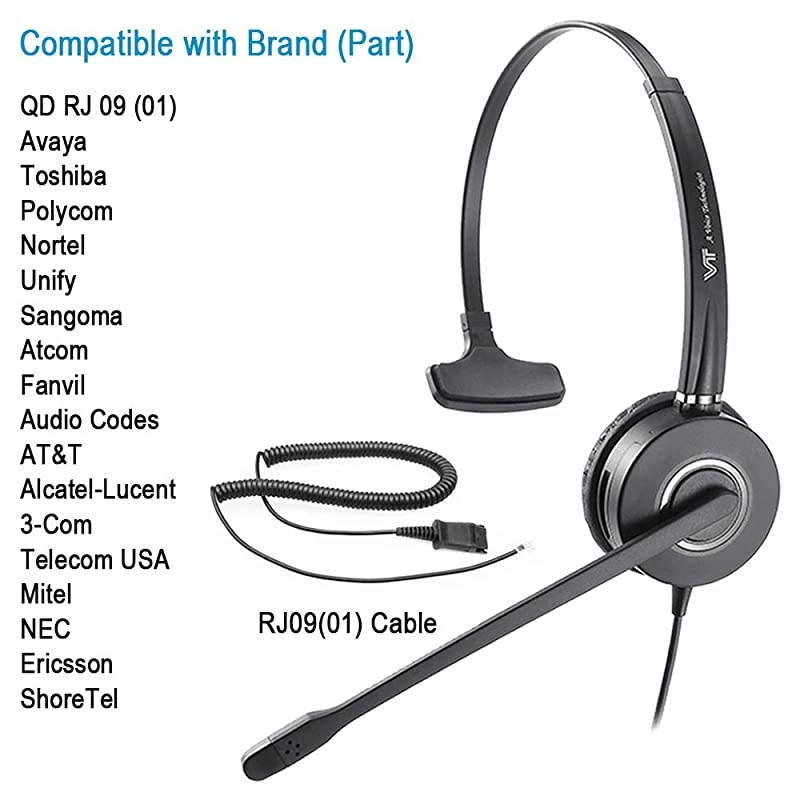 Microphone NoiseCancelling Headphone HandsFree Quick Disconnect with RJ9 Cables for Yealink Polycom Avaya Unify Vtech Grandstream Mitel Phones