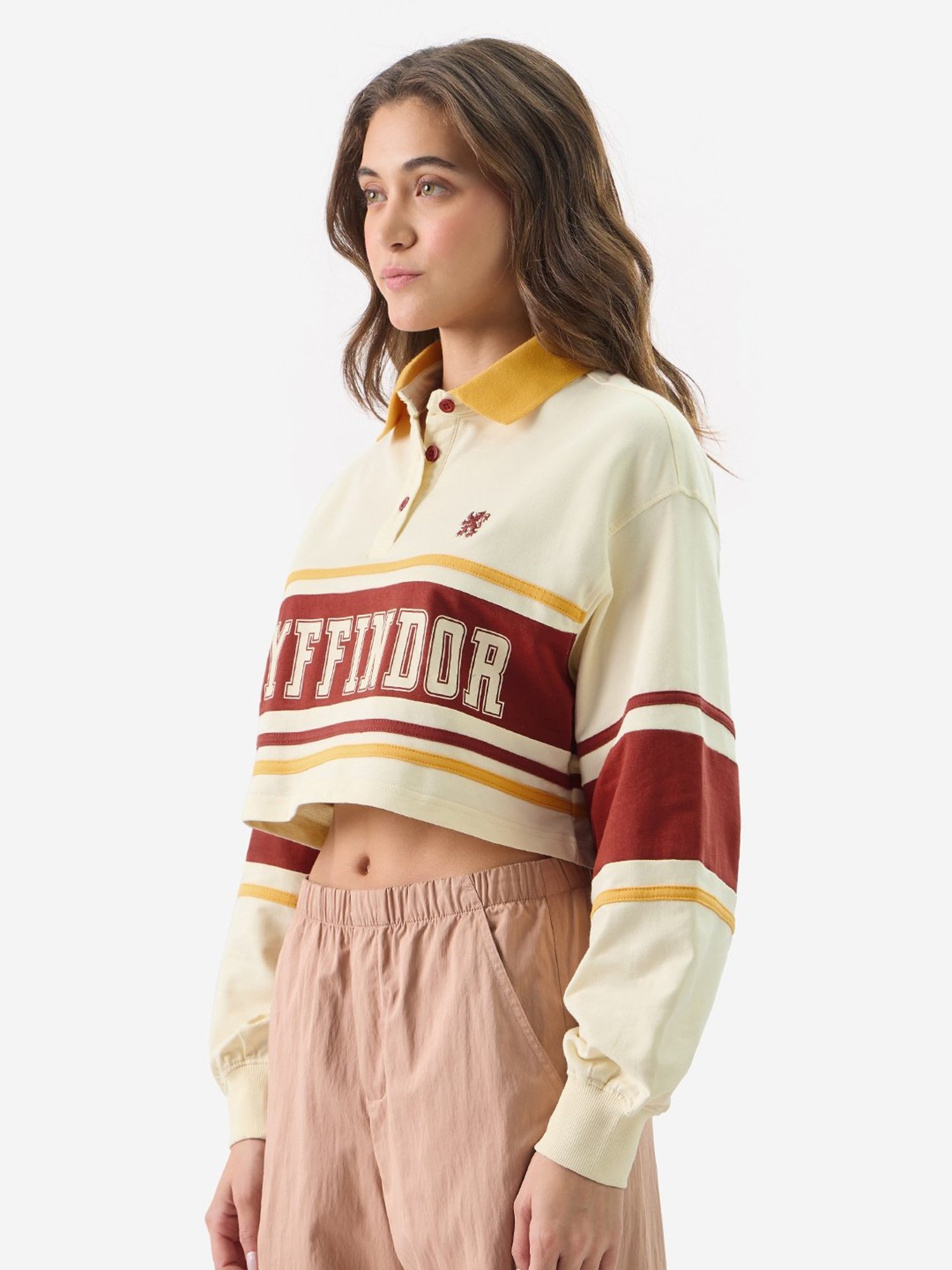 The Souled Store White & Brown Cotton Graphic Print Crop Sweatshirt