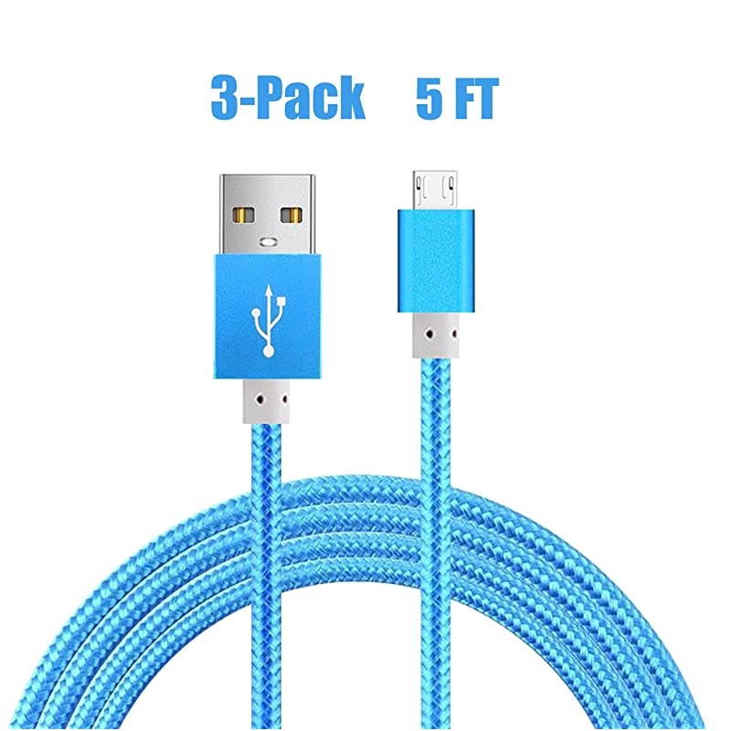 3-Pack]Micro USB Cord, data sync and power charging kindle fire charger cord for  Kindle Fire, Touch,HD, HDX, Kindle Paperwhite, Voyage, Oasis,  Tap,Nextbook M902R M907(Blue)